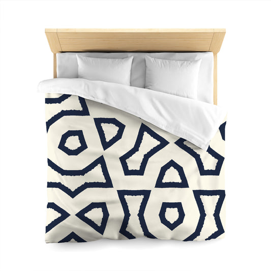 Pale Cream Microfibre Duvet Cover, Bold Navy Blue Graphic, Queen (width x length) 88 x 88 inches / 224 x 224 cm