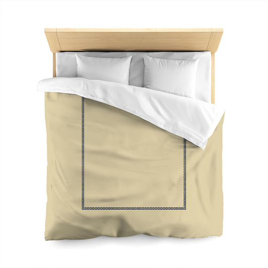 Desert Sand Microfibre Duvet Cover, Navy Blue Repeating Square Motif Print, Classic Border, Queen (width x length) 88 x 88 inches / 224 x 224 cm