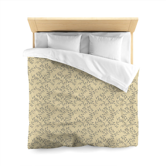 Desert Sand Microfibre Duvet Cover, Navy Blue Hand-painted Vine Print, Queen (width x length) 88 x 88 inches / 224 x 224 cm