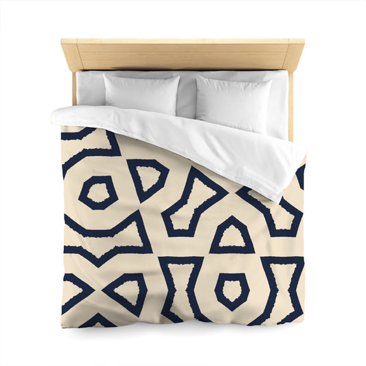 Beige Microfiber Duvet Cover, Bold Navy Blue Graphic, Queen (width x length) 88 x 88 inches / 224 x 224 cm