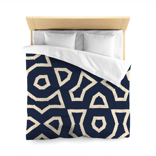 Navy Blue Microfiber Duvet Cover, Bold Beige Graphic, Queen (width x length) 88 x 88 inches / 224 x 224 cm