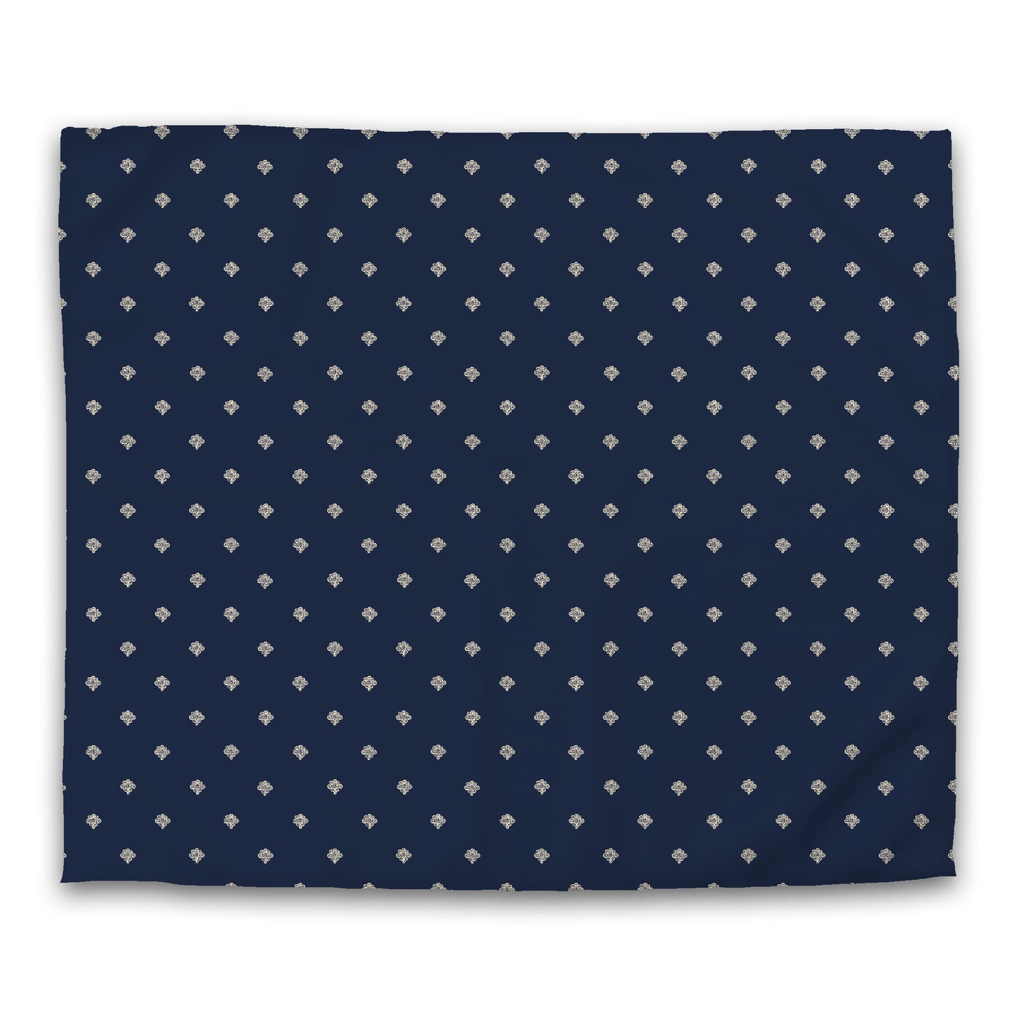 Navy Blue Cotton Sateen Duvet Cover, Beige Hand-painted Swizzle Motif Print, King (width x length) 106 x 92 inches / 269 x  234 cm