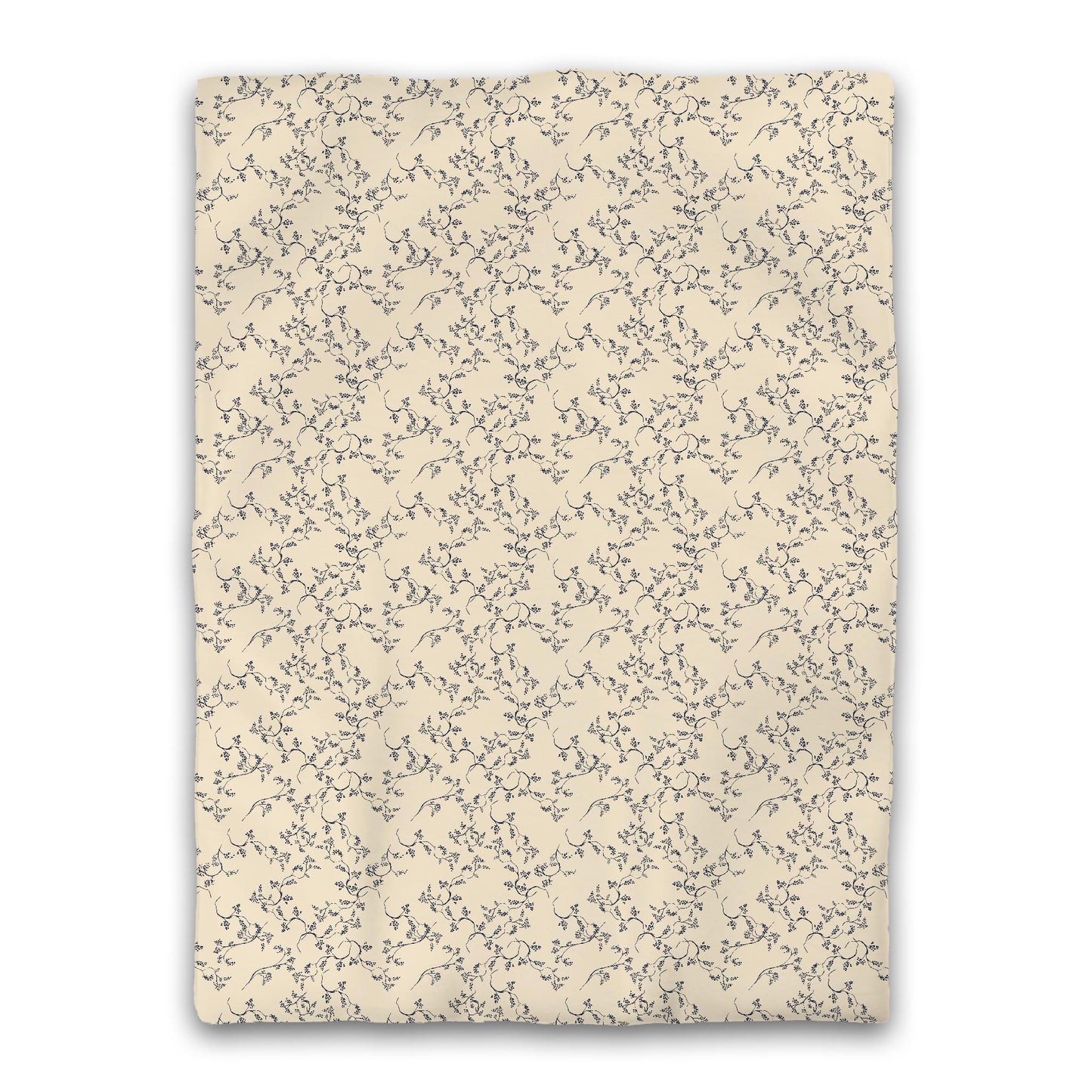 Beige Microfiber Duvet Cover, Navy Blue Hand-painted Vine Print, Twin (width x length) 68 x 88 inches / 173 x 224 cm