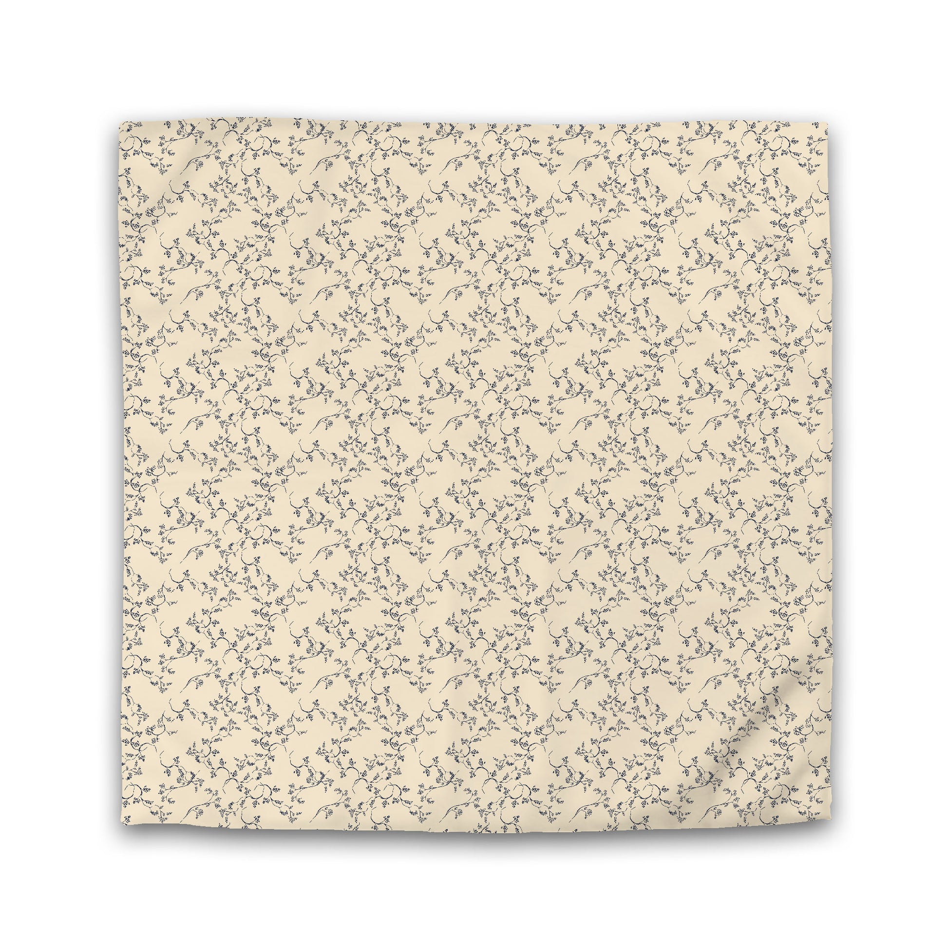 Beige Microfiber Duvet Cover, Navy Blue Hand-painted Vine Print | Queen - 88 x 88 inches