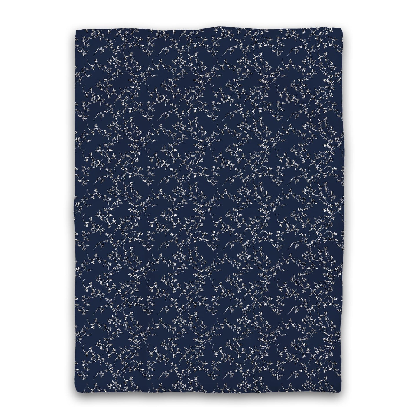Navy Blue Microfiber Duvet Cover, Beige Hand-painted Vine Print, Twin (width x length) 68 x 88 inches / 173 x 224 cm