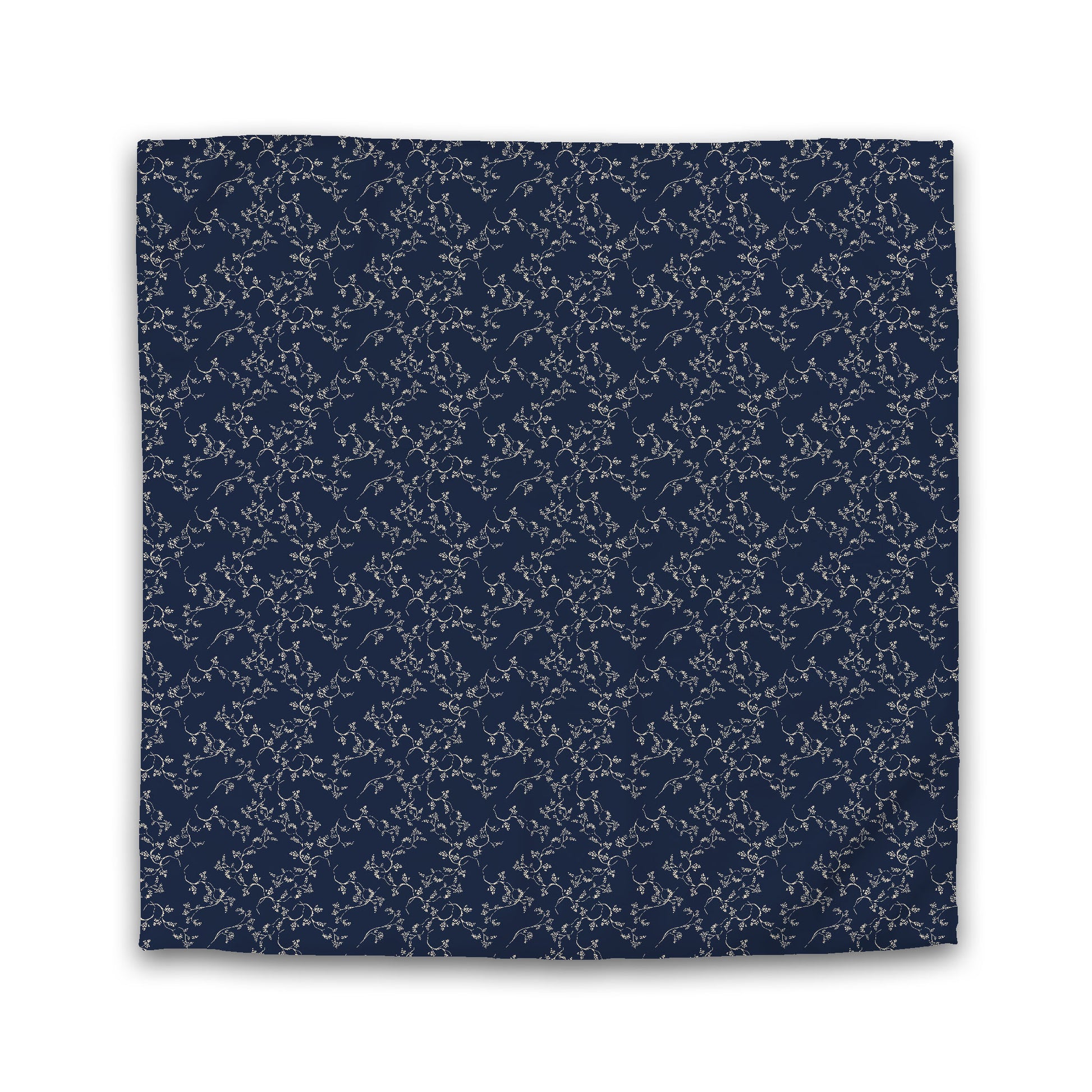 Navy Blue Microfiber Duvet Cover, Beige Hand-painted Vine Print | Queen - 88 x 88 inches