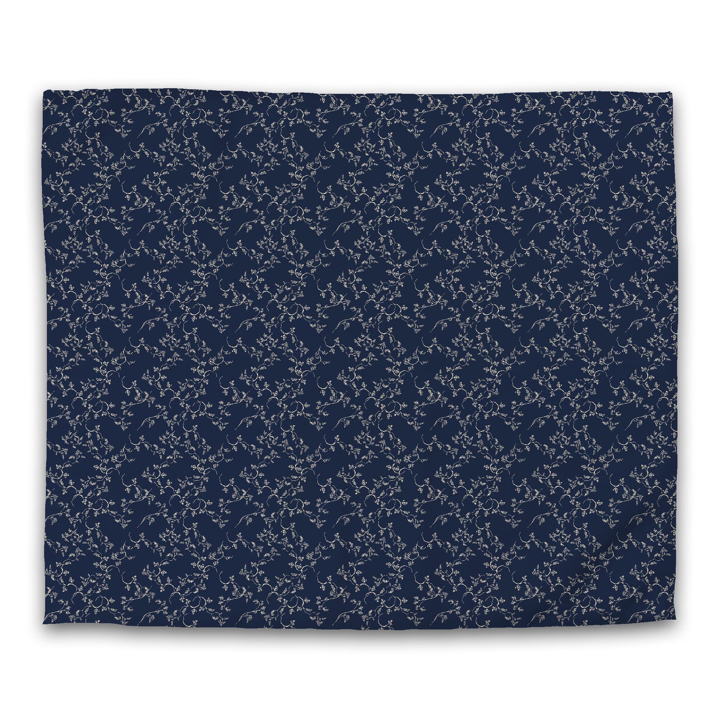Navy Blue Cotton Sateen Duvet Cover, Beige Hand-painted Vine Print, King (width x length) 106 x 92 inches / 269 x  234 cm
