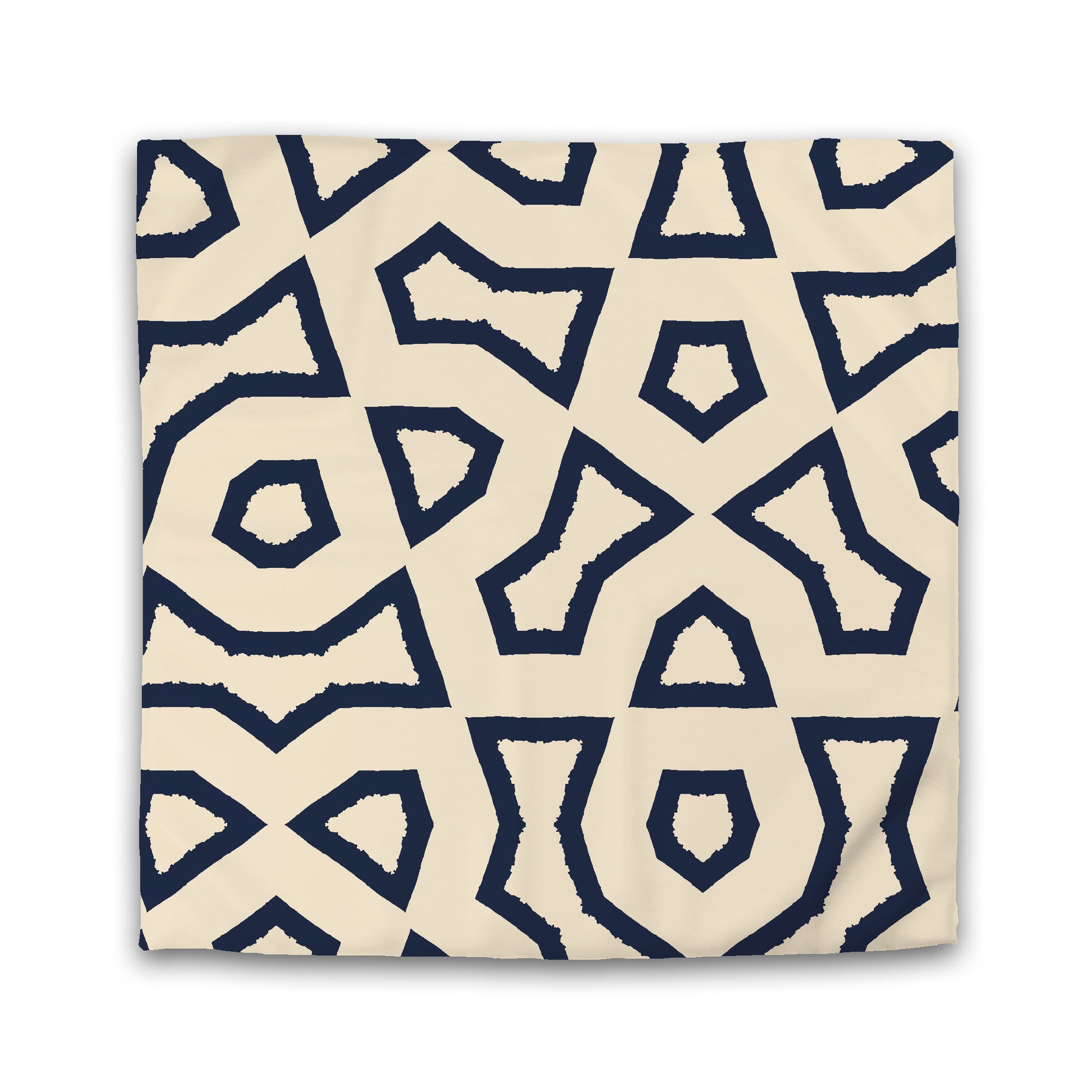 Beige Microfiber Duvet Cover with Navy Blue Labyrinth Print | Queen - 88 x 88 inches