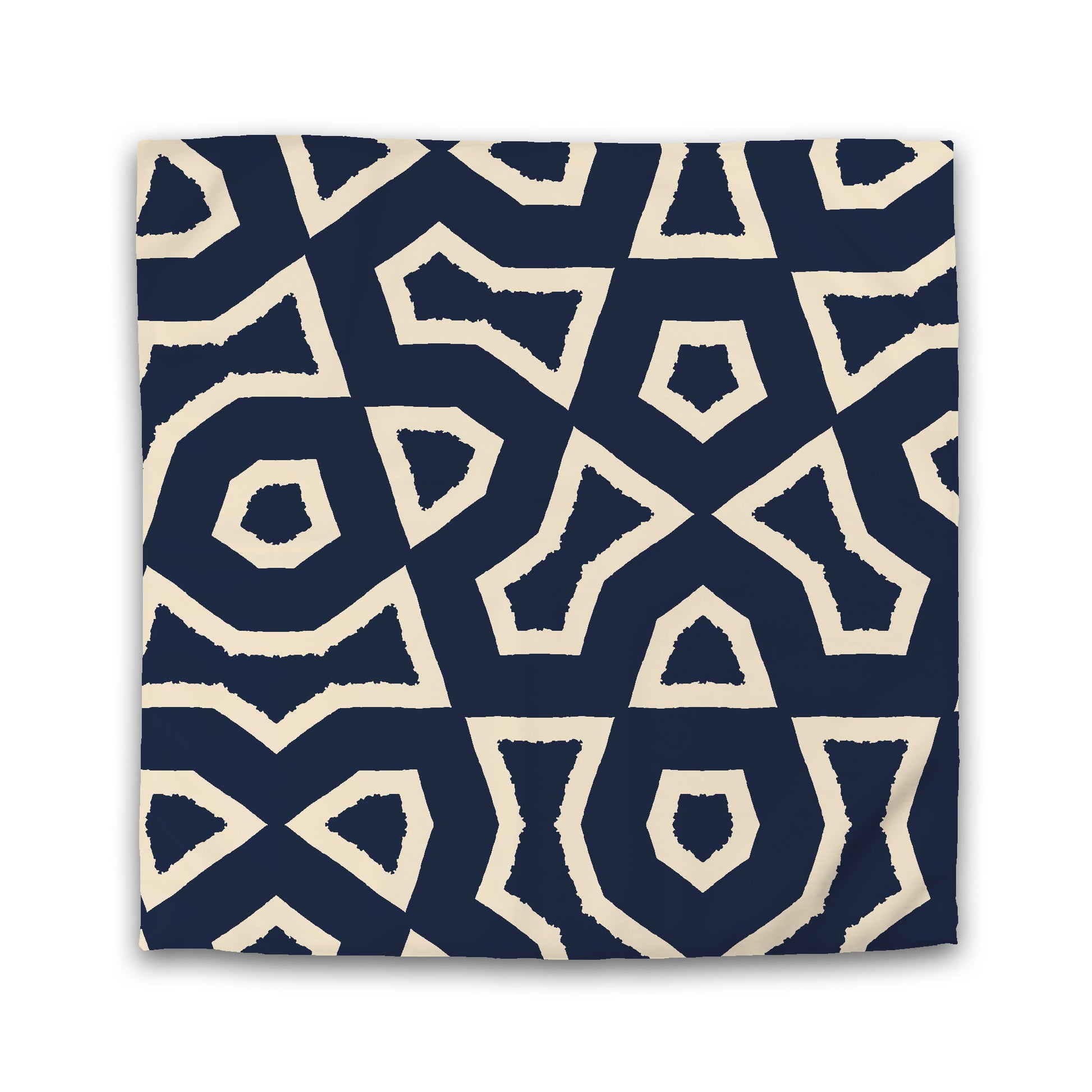 Navy Blue Microfiber Duvet Cover with Beige Labyrinth Print | Queen - 88 x 88 inches