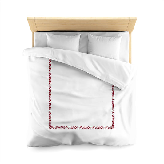 Off-White Cotton Sateen Duvet Cover, Burgundy Red Hand-painted Dab Motif Print, Classic Border | CSDU-1281-091