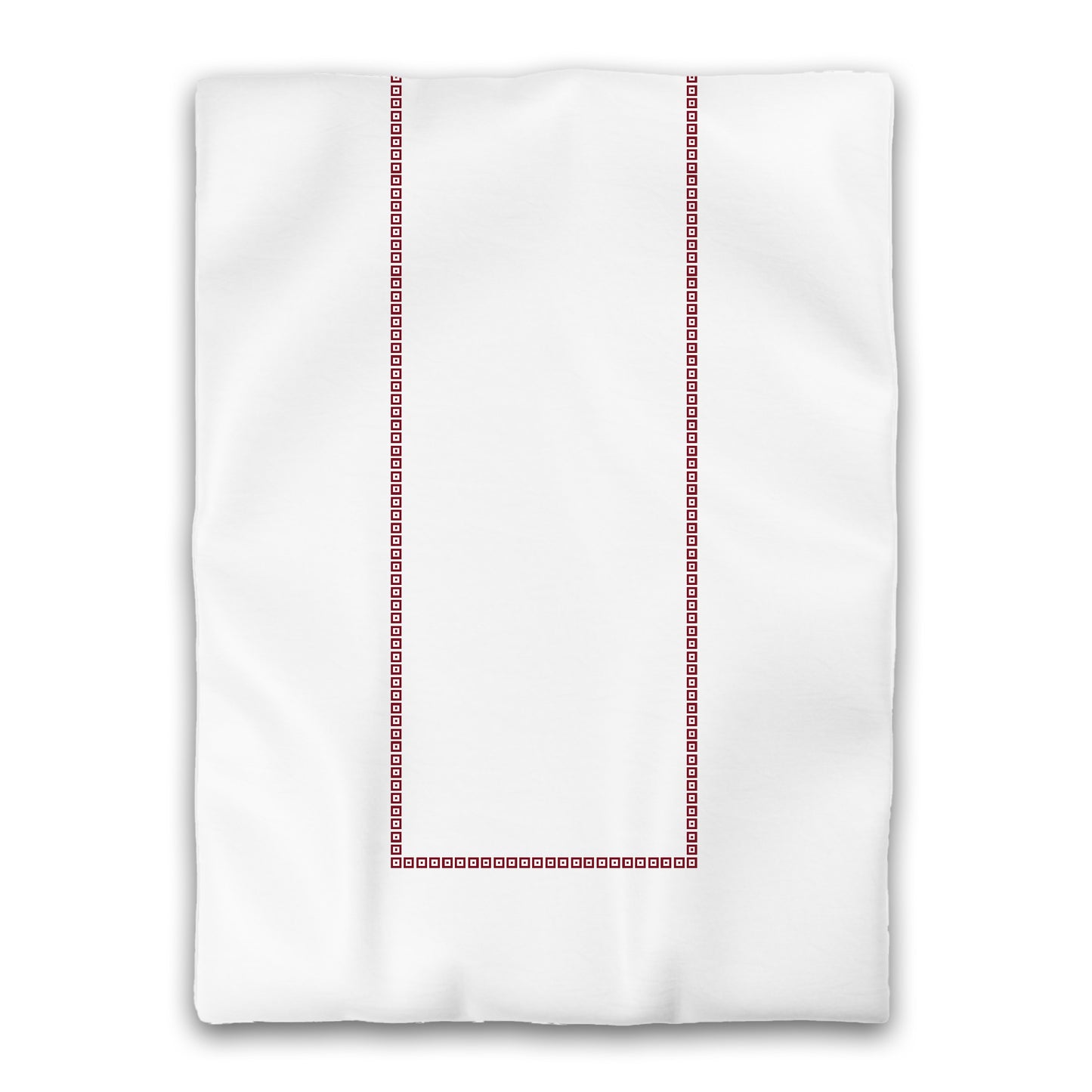 White Microfiber Duvet Cover, Burgundy Red Repeating Square Motif Print, Classic Border | MFDU-1281-121