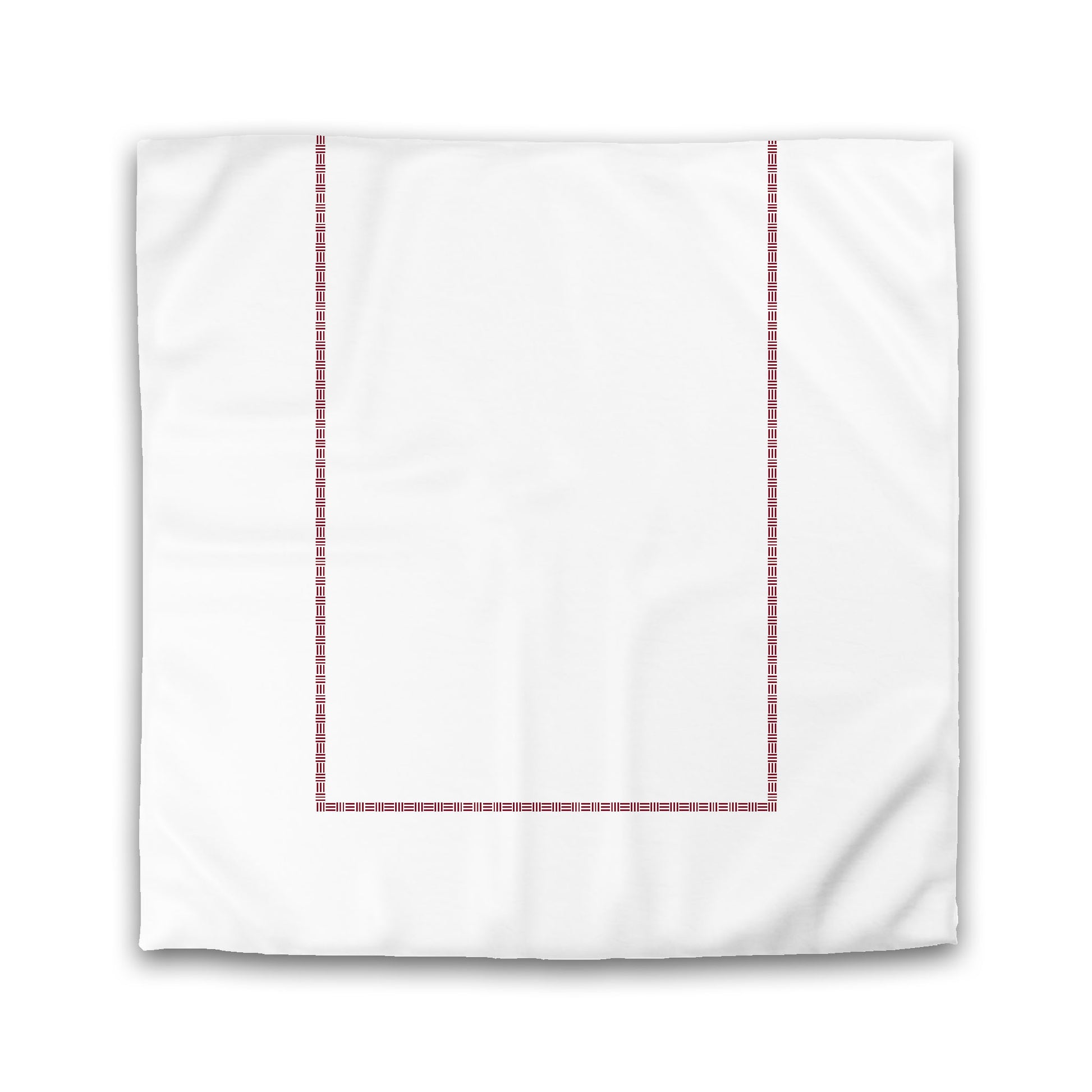 Off-White Cotton Sateen Duvet Cover, Burgundy Red Single Weave Motif Print, Classic Border, Queen (width x length) 90 x 90 inches / 229 x 229 cm