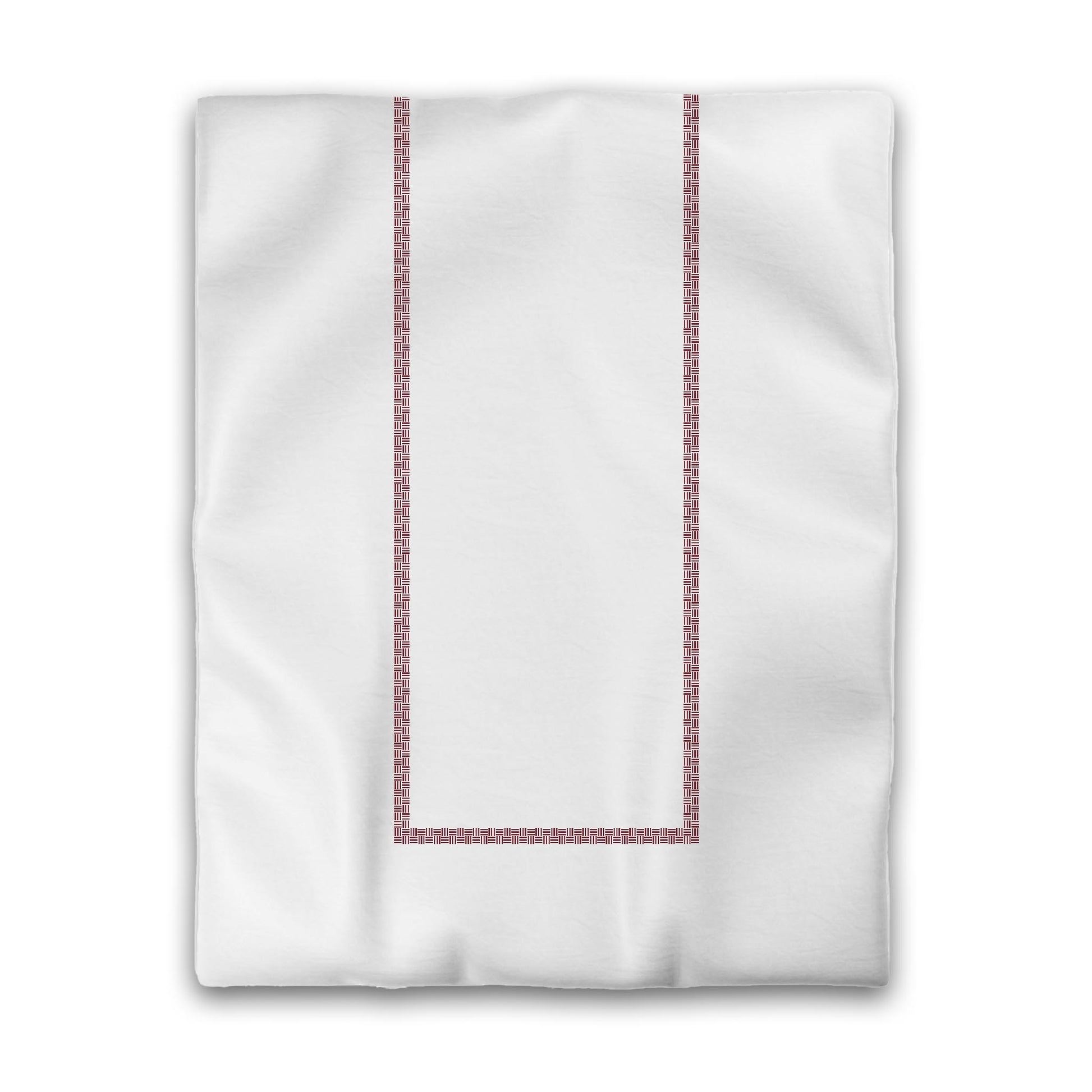 White Microfiber Duvet Cover, Burgundy Red Double Weave Motif Print, Classic Border, Queen (width x length) 88 x 88 inches / 224 x 224 cm