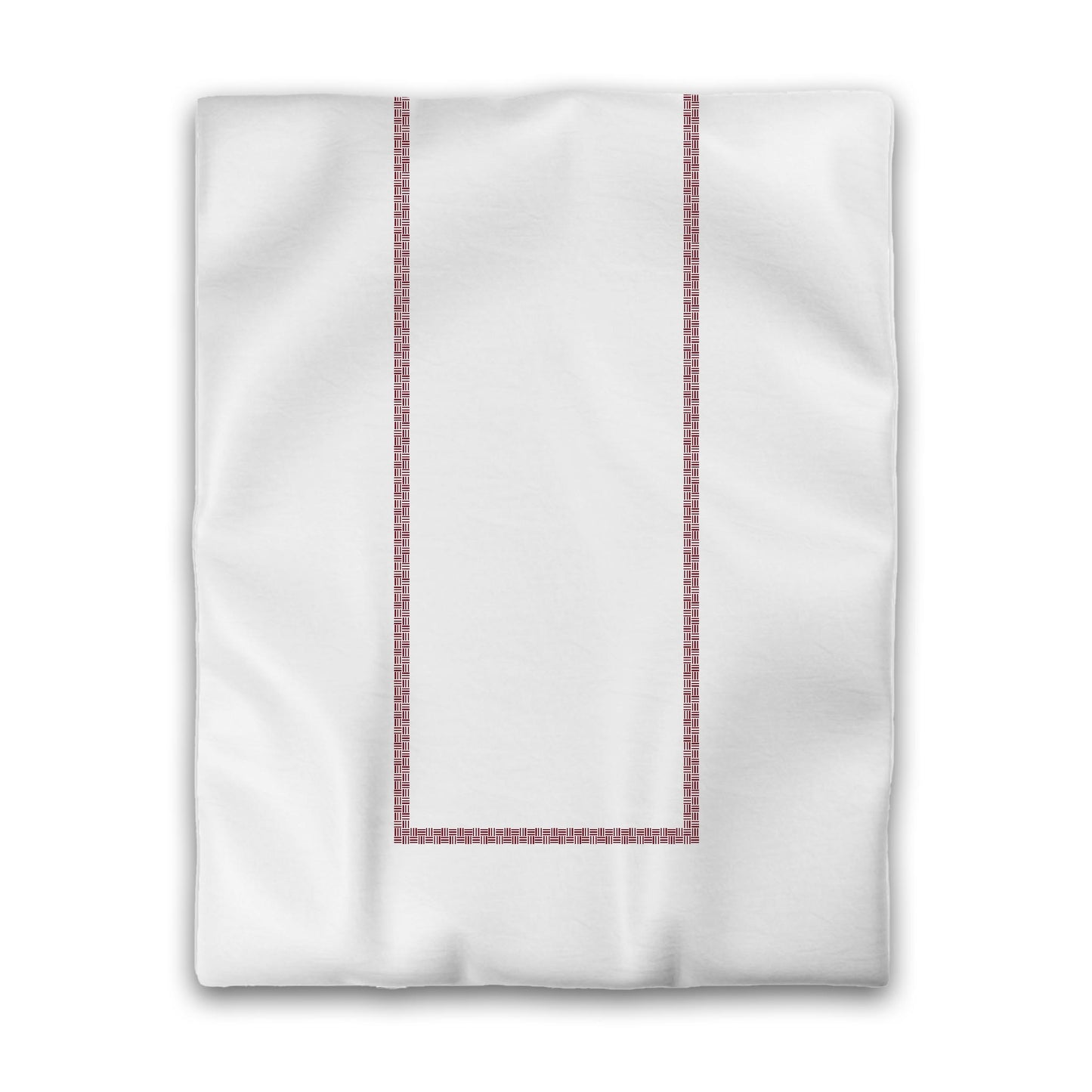 Off-White Cotton Sateen Duvet Cover, Burgundy Red Double Weave Motif Print, Classic Border, Twin (width x length) 70 x 90 inches / 178 x 229 cm