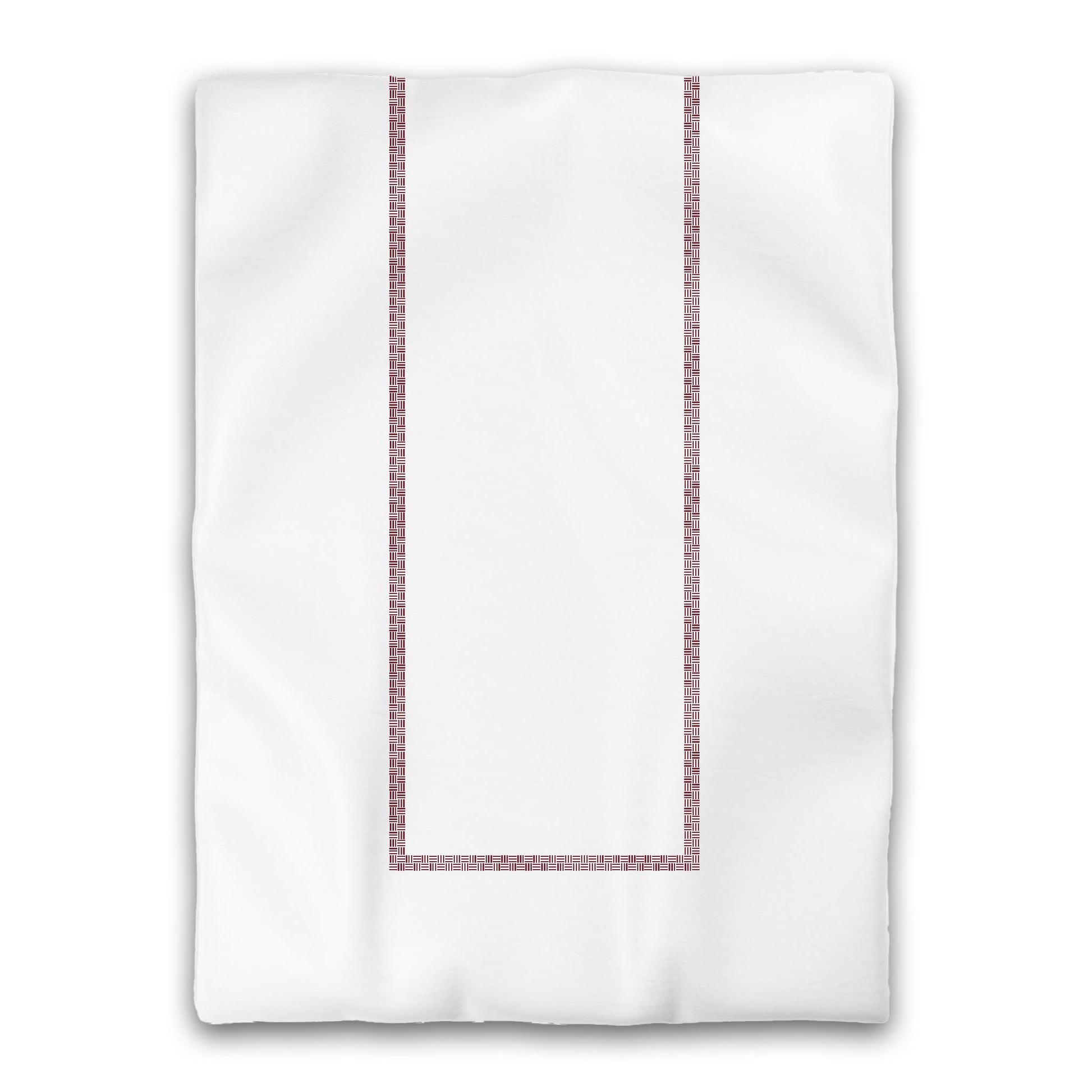 White Microfiber Duvet Cover, Burgundy Red Double Weave Motif Print, Classic Border, Twin (width x length) 68 x 88 inches / 173 x 224 cm