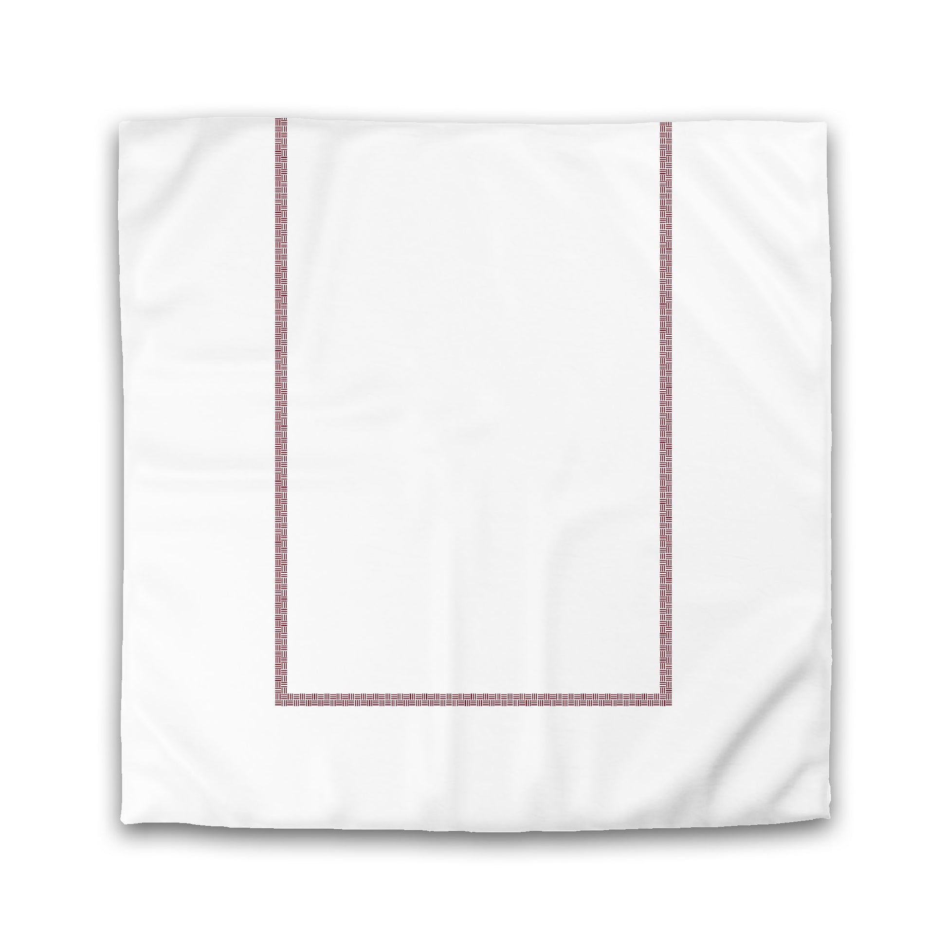 Off-White Cotton Sateen Duvet Cover, Burgundy Red Double Weave Motif Print, Classic Border, Queen (width x length) 90 x 90 inches / 229 x 229 cm