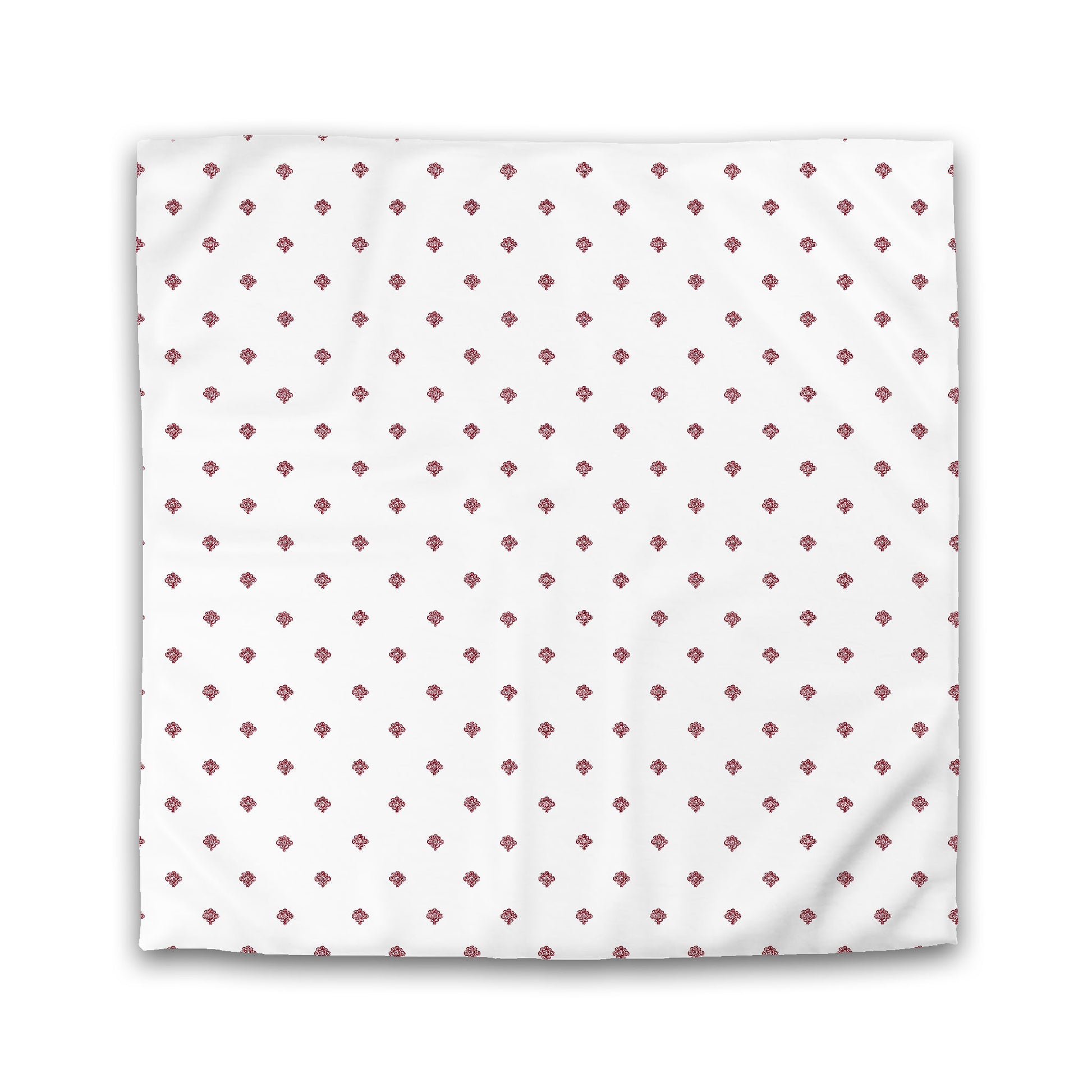 Off-White Cotton Sateen Duvet Cover, Burgundy Red Hand-painted Swizzle Motif Print, Queen (width x length) 90 x 90 inches / 229 x 229 cm