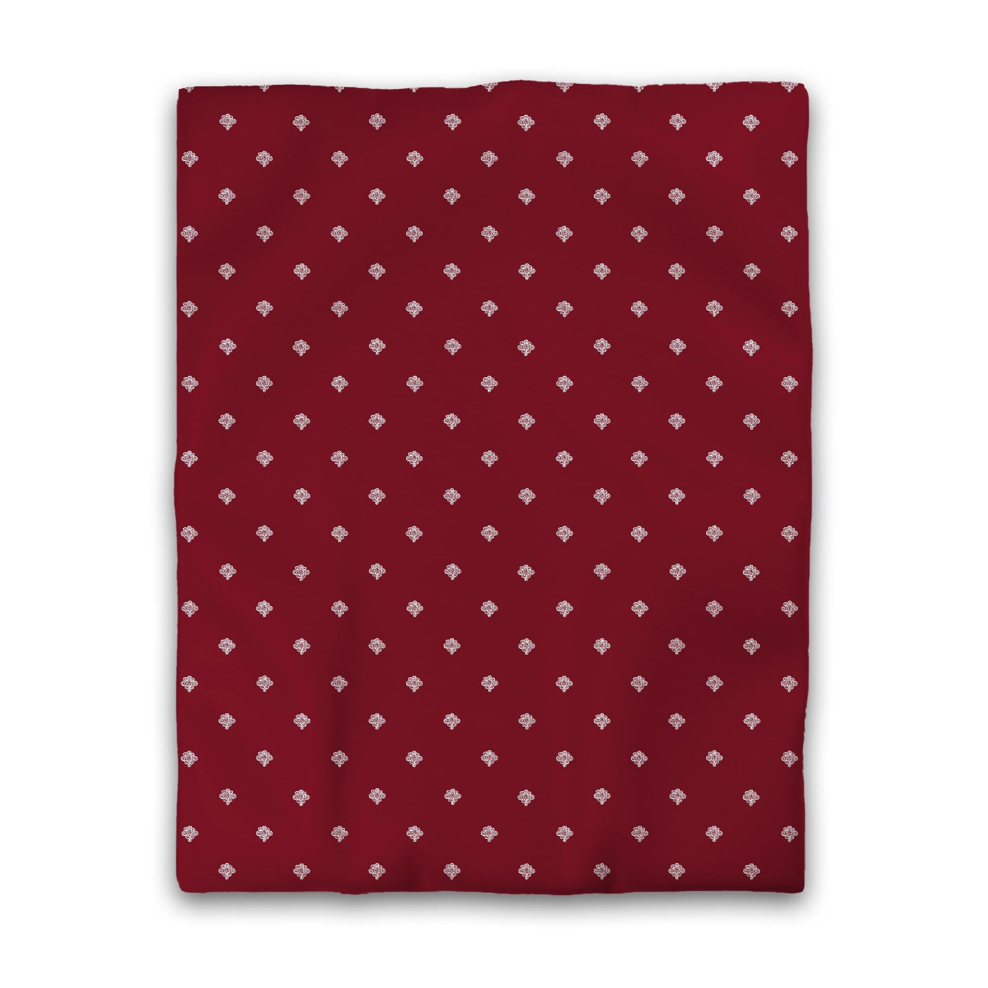 Burgundy Red Microfiber Duvet Cover, White Hand-painted Swizzle Motif Print, Queen (width x length) 88 x 88 inches / 224 x 224 cm