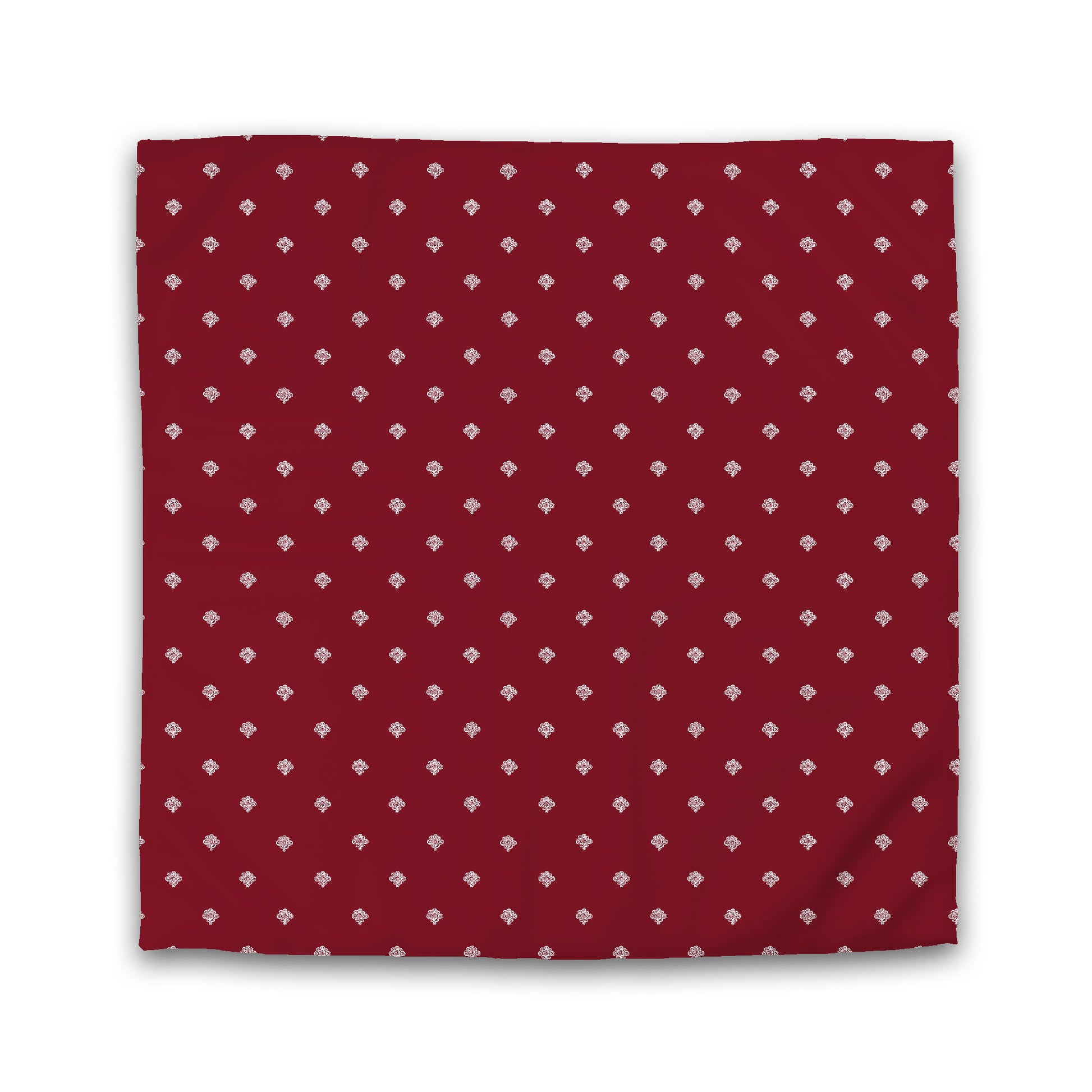 Burgundy Red Cotton Sateen Duvet Cover, Off-White Hand-painted Swizzle Motif Print, Queen (width x length) 90 x 90 inches / 229 x 229 cm