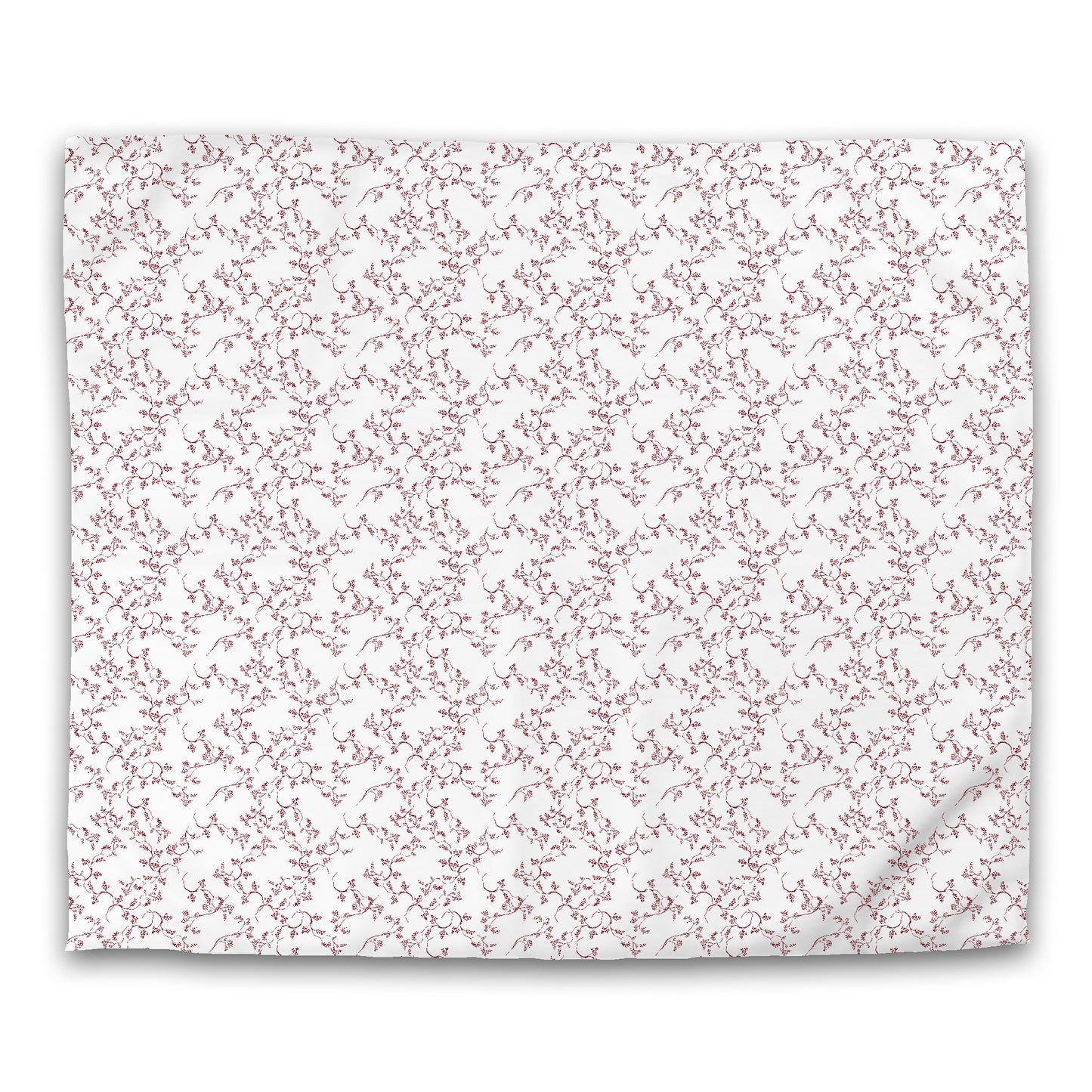 Off-White Cotton Sateen Duvet Cover, Burgundy Red Hand-painted Vine Print | CSDU-1281-181