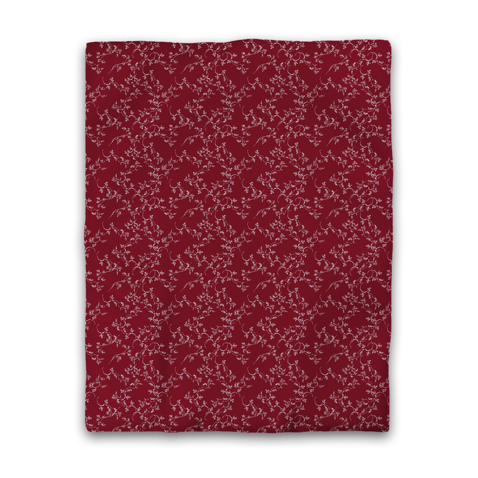 Burgundy Red Microfiber Duvet Cover, White Hand-painted Vine Print, Queen (width x length) 88 x 88 inches / 224 x 224 cm