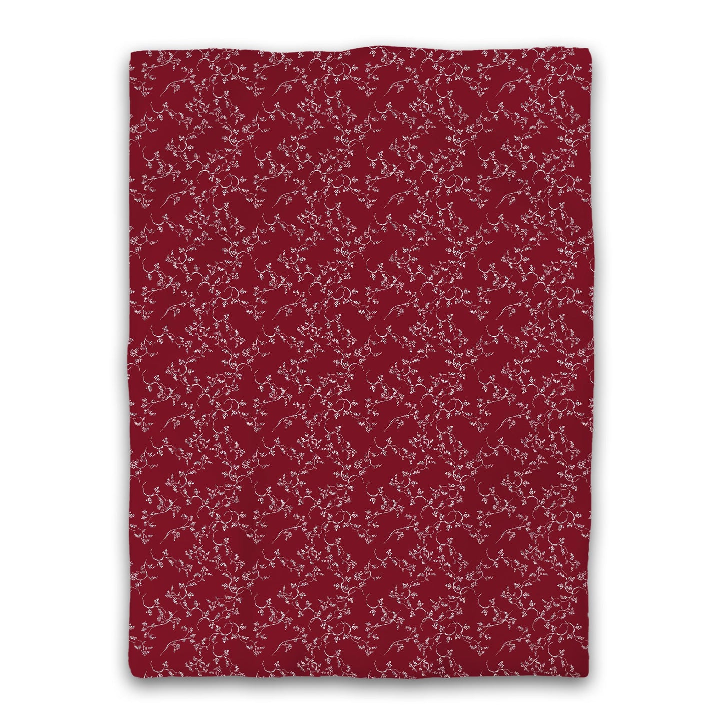 Burgundy Red Microfiber Duvet Cover, White Hand-painted Vine Print, Twin (width x length) 68 x 88 inches / 173 x 224 cm