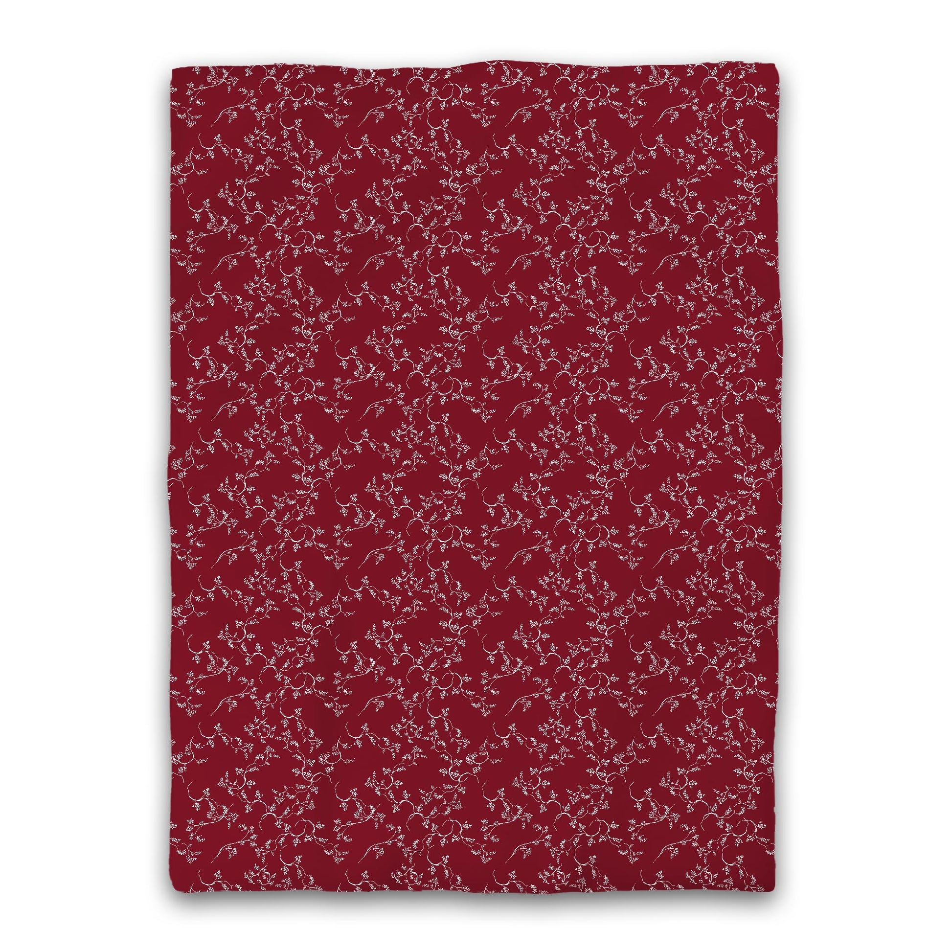 Burgundy Red Microfiber Duvet Cover, White Hand-painted Vine Print, Twin (width x length) 68 x 88 inches / 173 x 224 cm