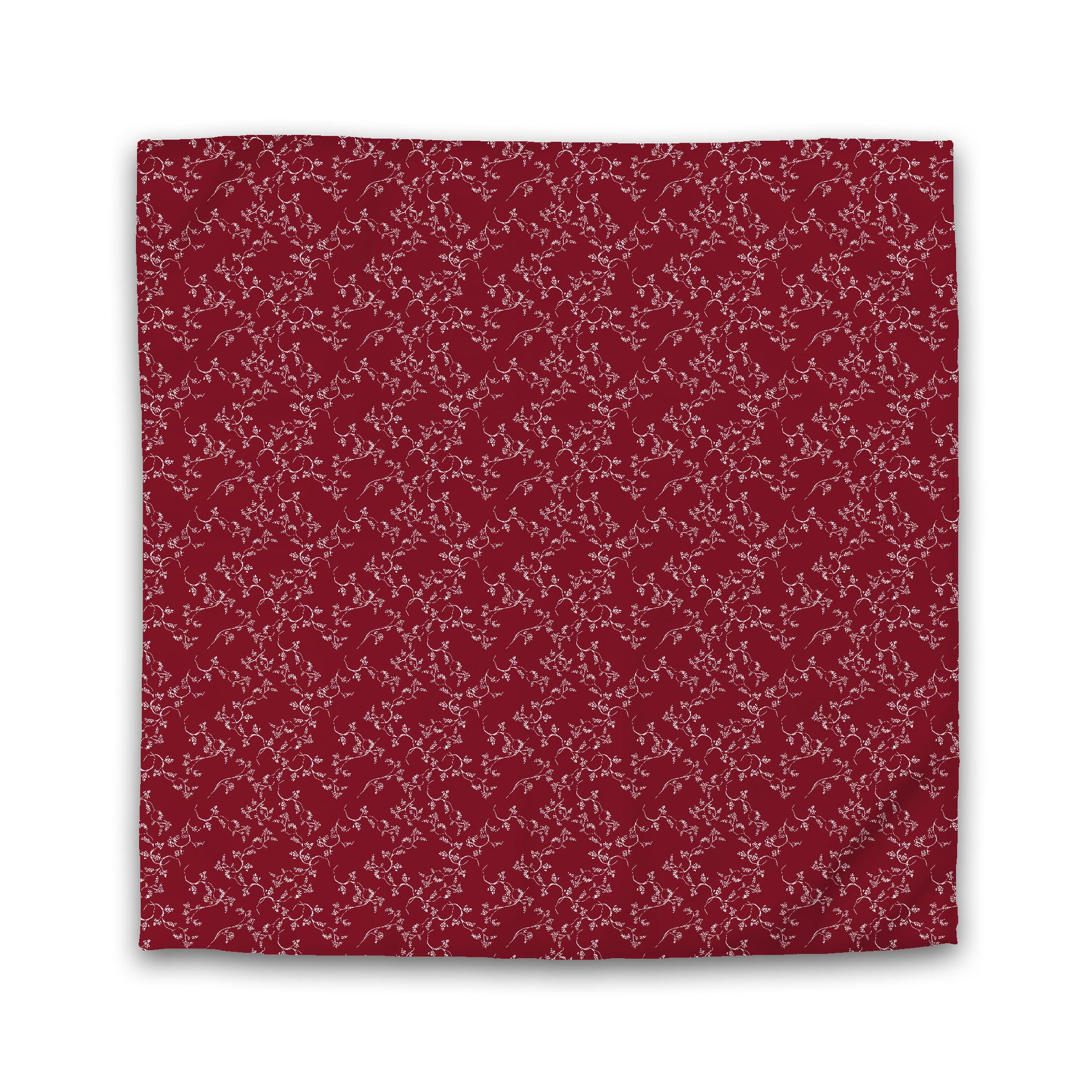 Burgundy Red Cotton Sateen Duvet Cover, Off-White Hand-painted Vine Print, Queen (width x length) 90 x 90 inches / 229 x 229 cm