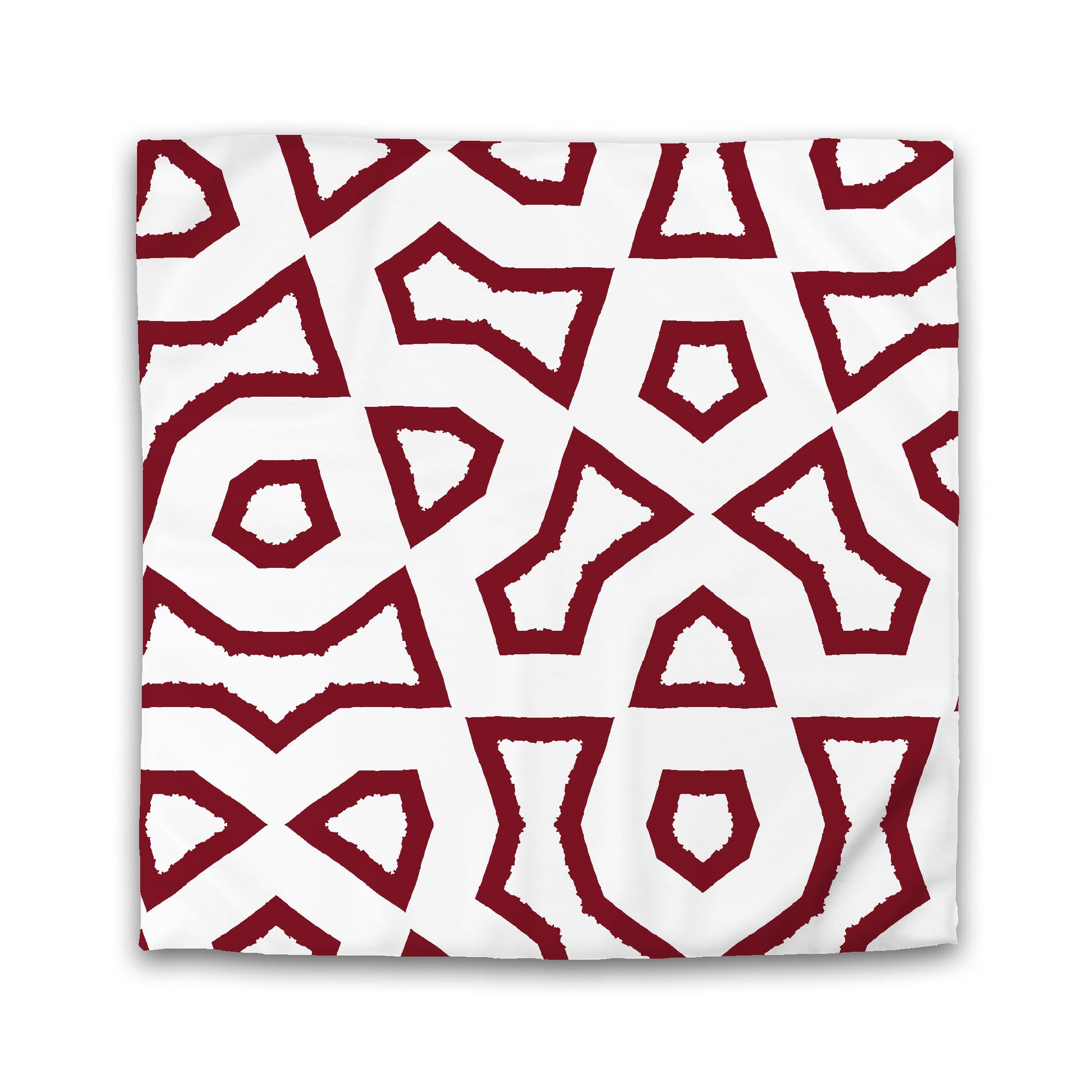 Off-White Cotton Sateen Duvet Cover, Bold Burgundy Red Graphic, Queen (width x length) 90 x 90 inches / 229 x 229 cm