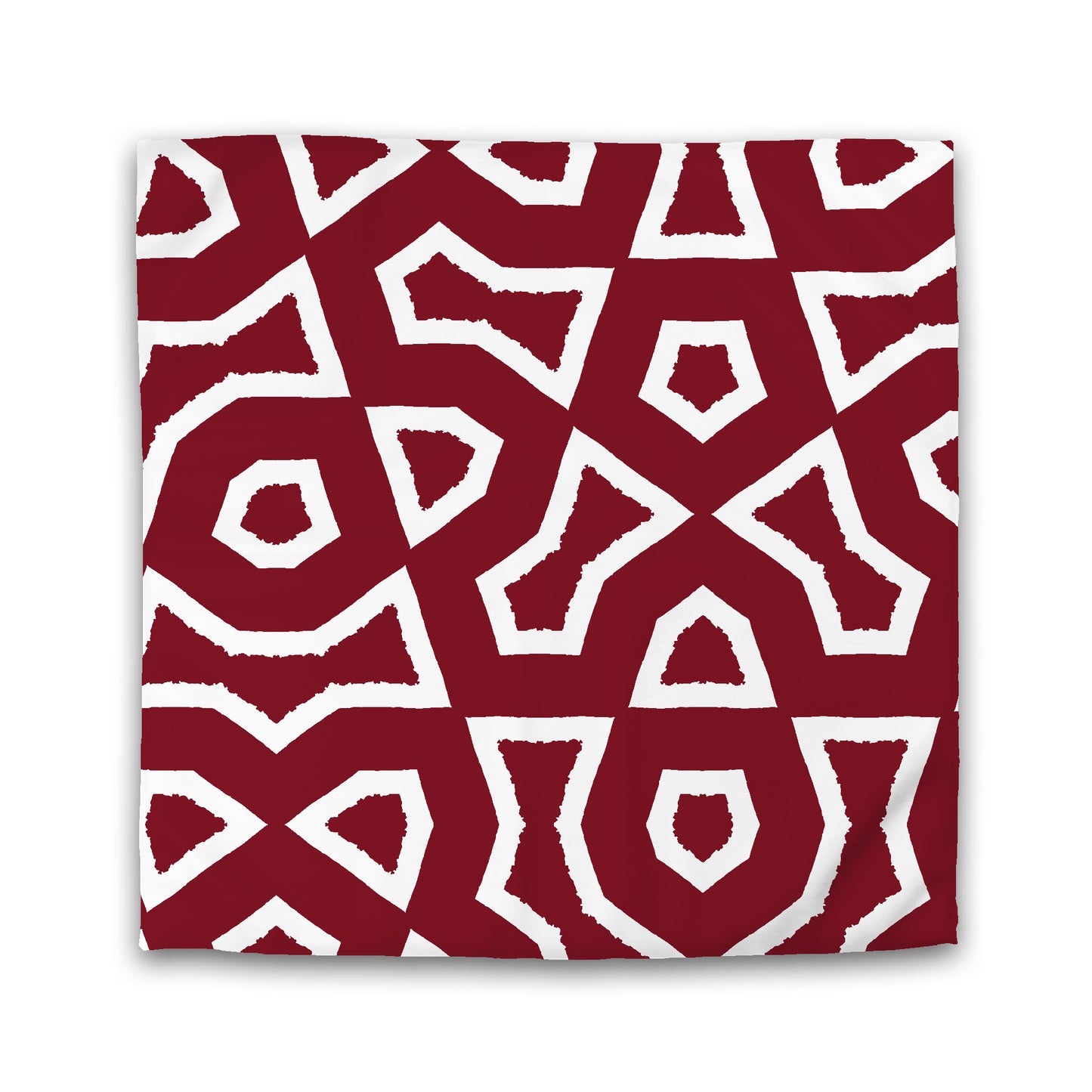 Burgundy Red Cotton Sateen Duvet Cover, Bold Off-White Graphic, Queen (width x length) 90 x 90 inches / 229 x 229 cm
