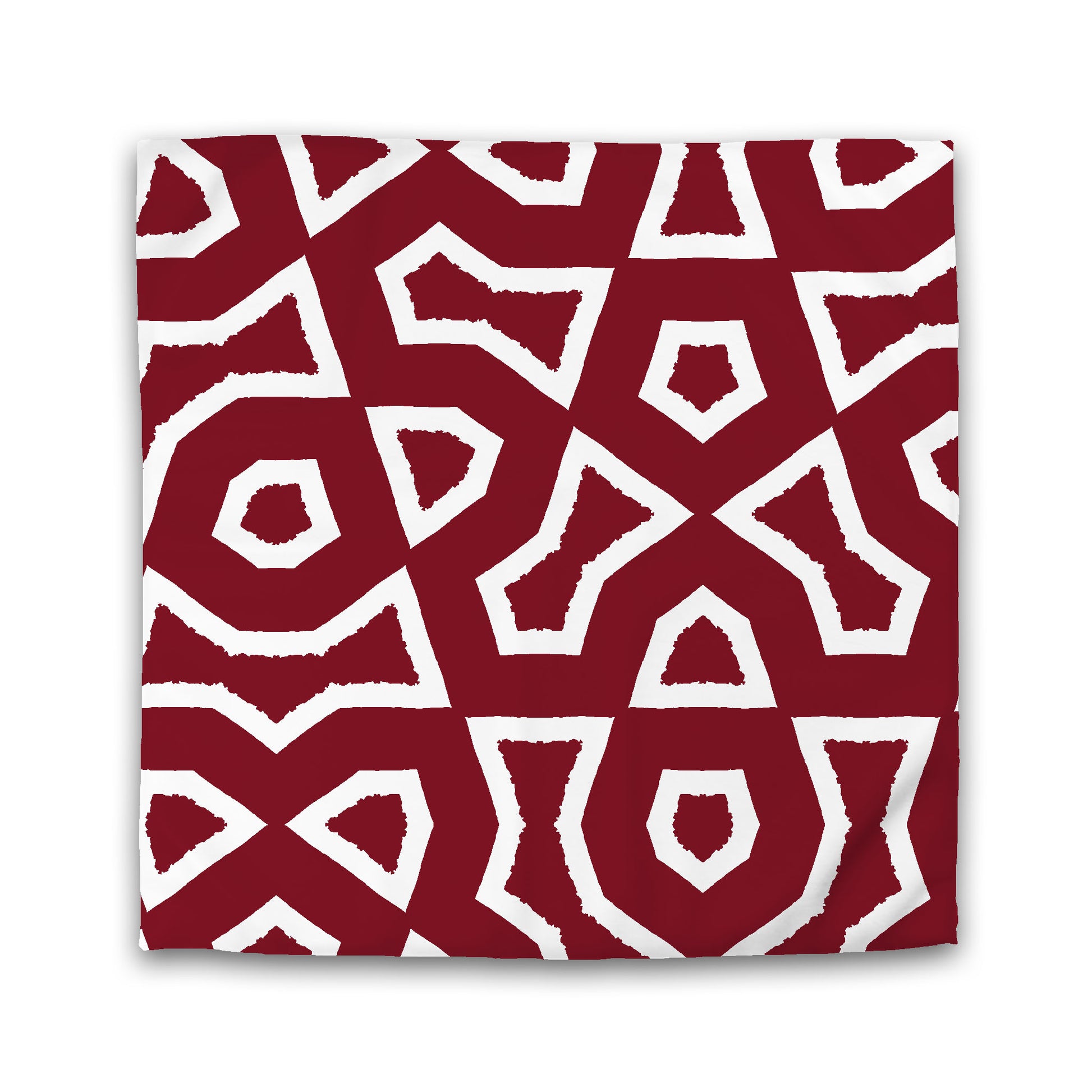 Burgundy Red Cotton Sateen Duvet Cover, Bold Off-White Graphic, Queen (width x length) 90 x 90 inches / 229 x 229 cm