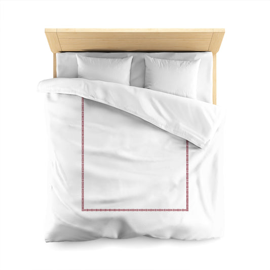 White Microfiber Duvet Cover, Burgundy Red Single Weave Motif Print, Classic Border, Twin XL (width x length) 68 x 92 inches /  173 x 234 cm