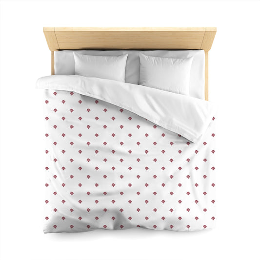 Off-White Cotton Sateen Duvet Cover, Burgundy Red Hand-painted Swizzle Motif Print | CSDU-1281-171