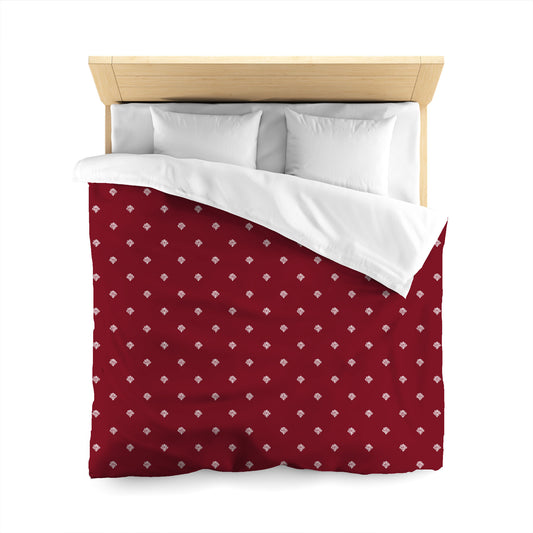 Burgundy Red Cotton Sateen Duvet Cover, Off-White Hand-painted Swizzle Motif Print | CSDU-1281-172