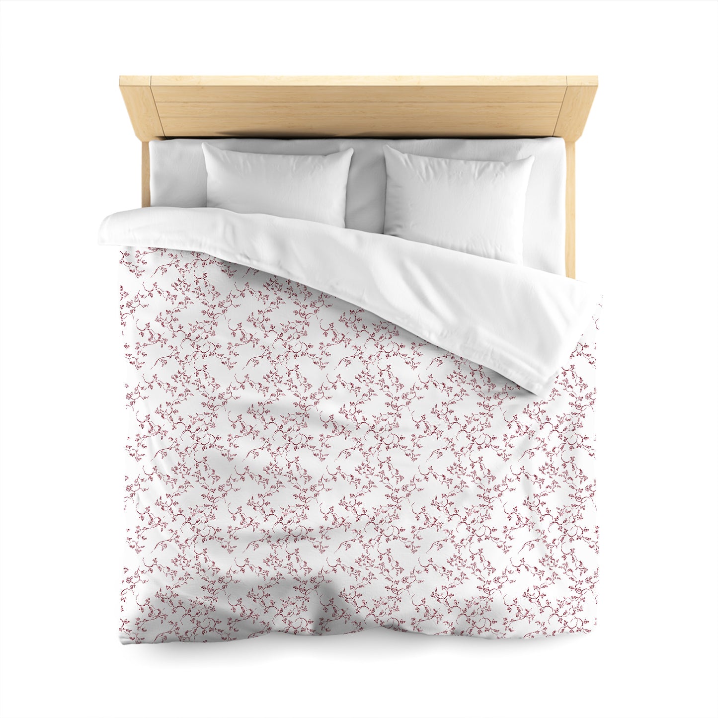 Off-White Cotton Sateen Duvet Cover, Burgundy Red Hand-painted Vine Print | CSDU-1281-181