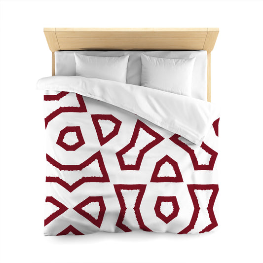 Off-White Cotton Sateen Duvet Cover, Bold Burgundy Red Graphic | CSDU-1281-391