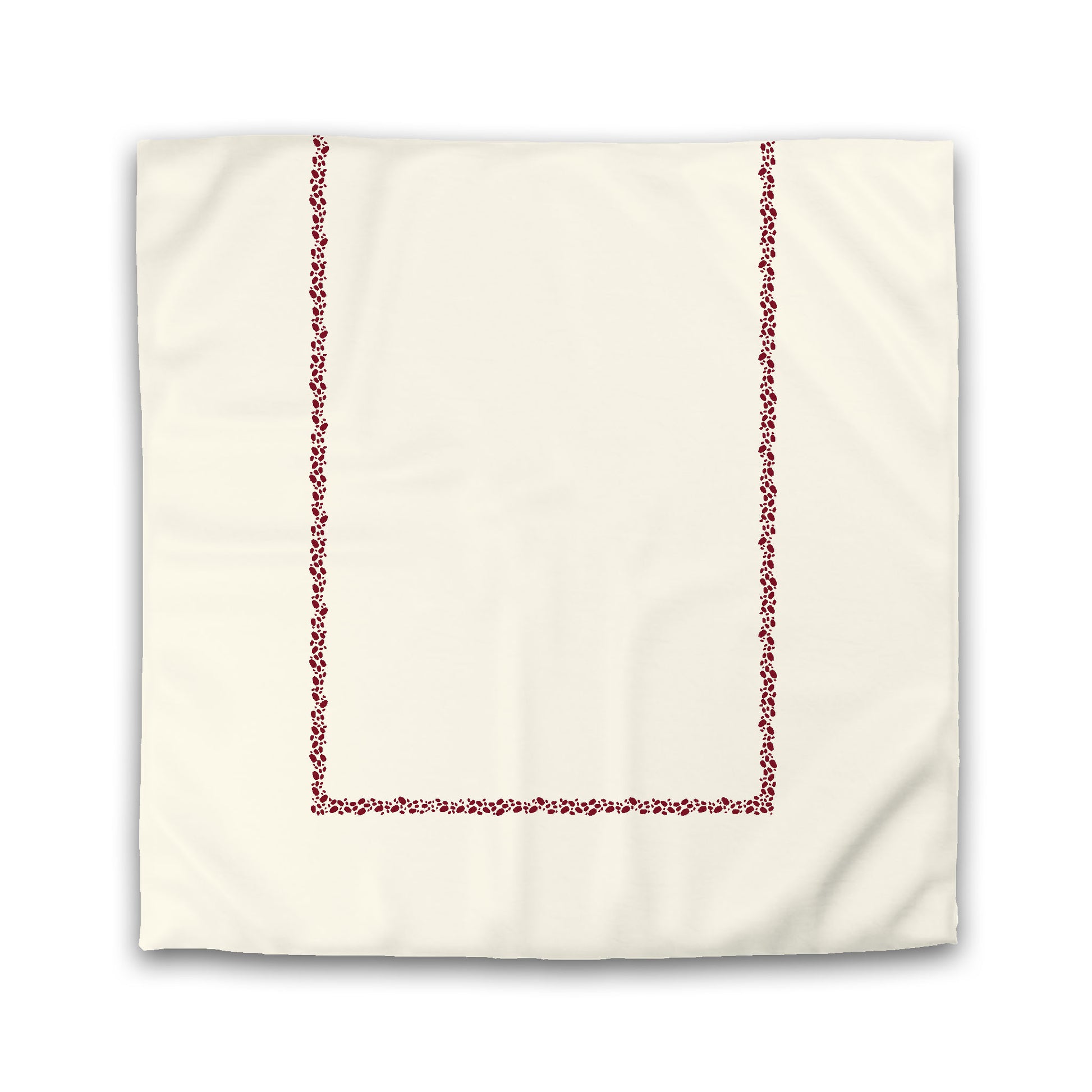 Pale Cream Cotton Sateen Duvet Cover, Burgundy Red Hand-painted Dab Motif Print, Classic Border, Queen (width x length) 90 x 90 inches / 229 x 229 cm