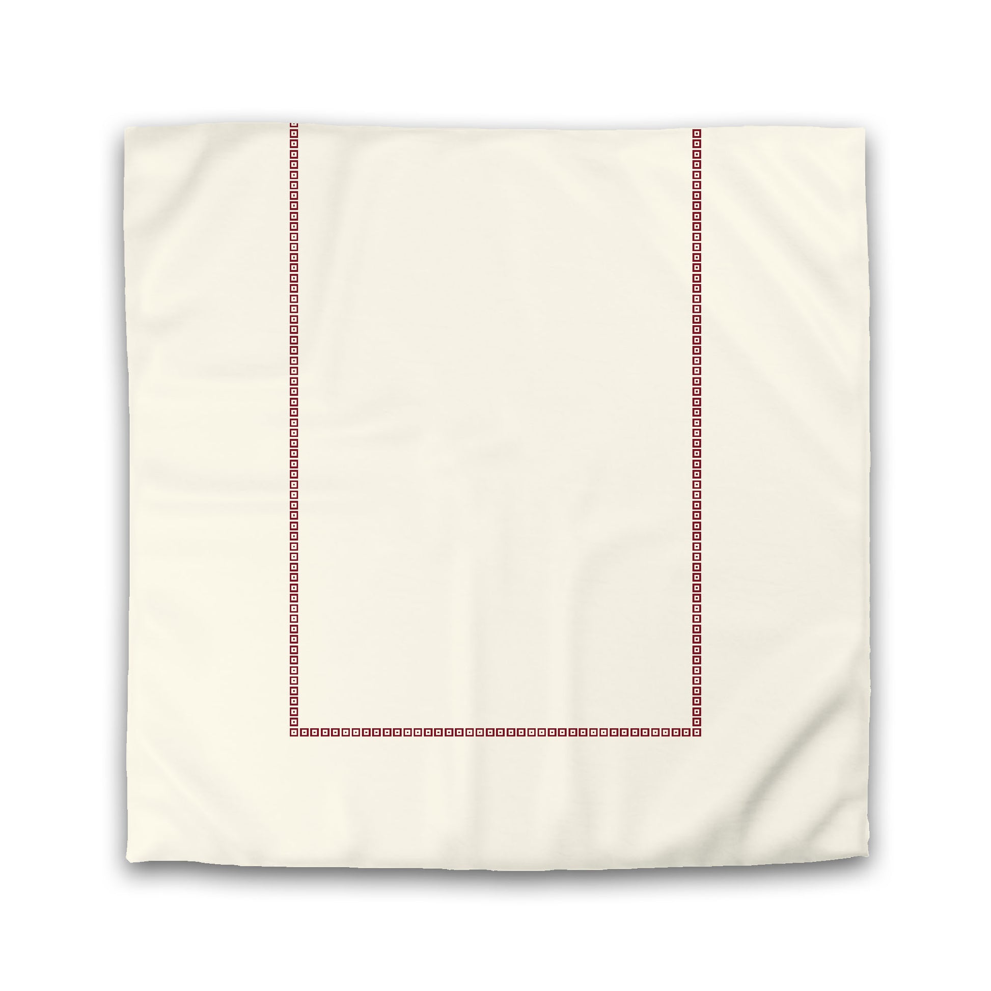 Pale Cream Microfibre Duvet Cover, Burgundy Red Repeating Square Motif Print, Classic Border, Queen (width x length) 88 x 88 inches / 224 x 224 cm