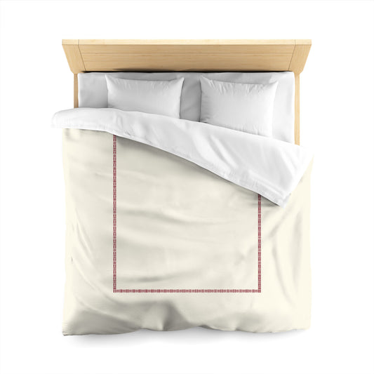 Pale Cream Cotton Sateen Duvet Cover, Burgundy Red Single Weave Motif Print, Classic Border, Queen (width x length) 90 x 90 inches / 229 x 229 cm