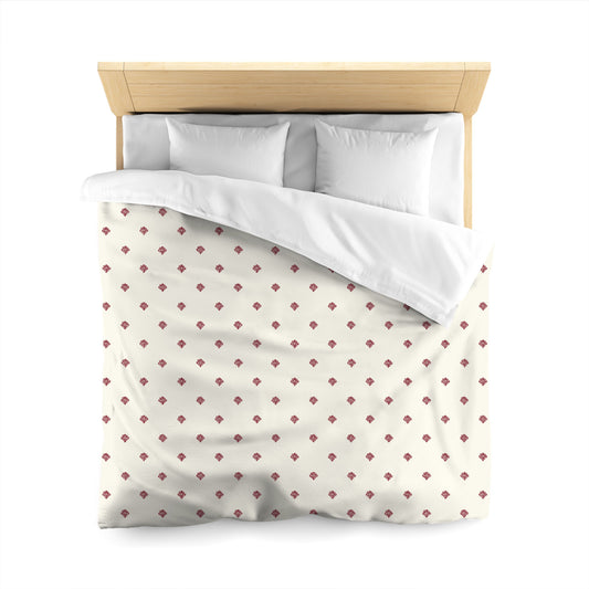 Pale Cream Microfibre Duvet Cover, Burgundy Red Hand-painted Swizzle Motif Print, Queen (width x length) 88 x 88 inches / 224 x 224 cm