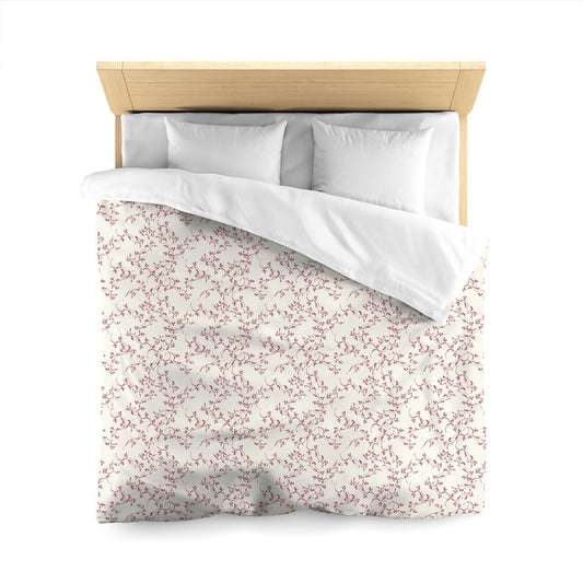 Pale Cream Microfibre Duvet Cover, Burgundy Red Hand-painted Vine Print, Queen (width x length) 88 x 88 inches / 224 x 224 cm
