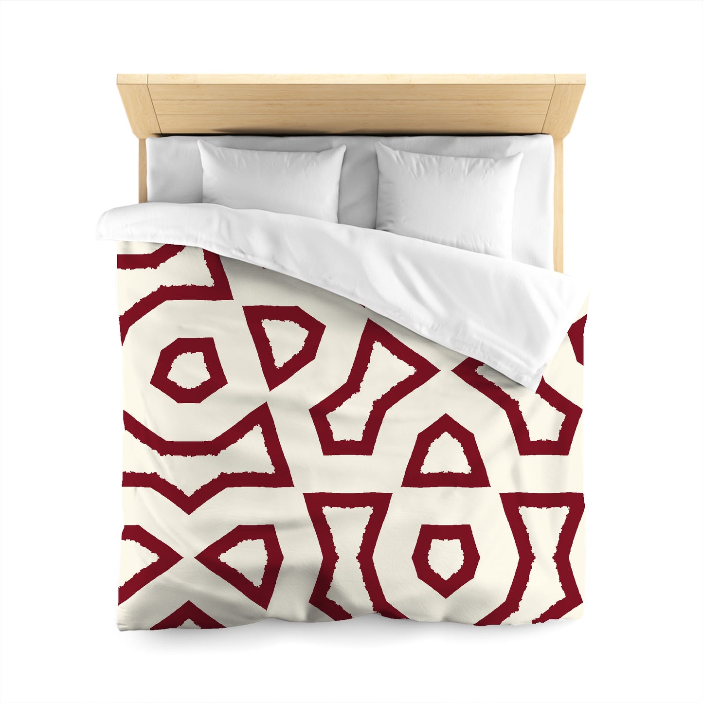Pale Cream Cotton Sateen Duvet Cover, Bold Burgundy Red Graphic, Queen (width x length) 90 x 90 inches / 229 x 229 cm