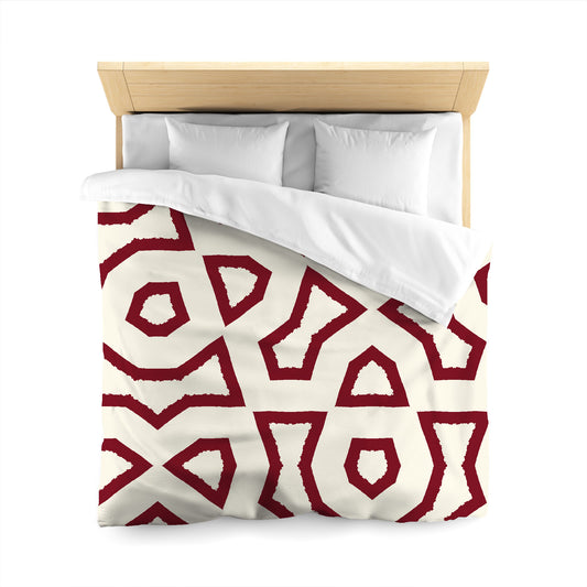 Pale Cream Cotton Sateen Duvet Cover, Bold Burgundy Red Graphic, Queen (width x length) 90 x 90 inches / 229 x 229 cm