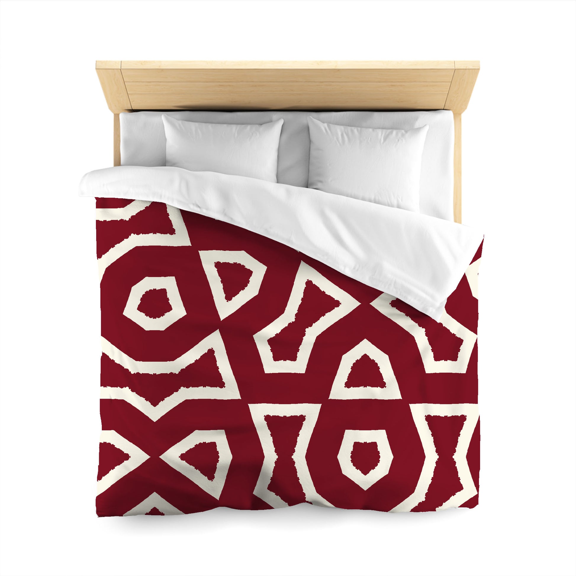 Burgundy Red Cotton Sateen Duvet Cover, Bold Pale Cream Graphic, Queen (width x length) 90 x 90 inches / 229 x 229 cm