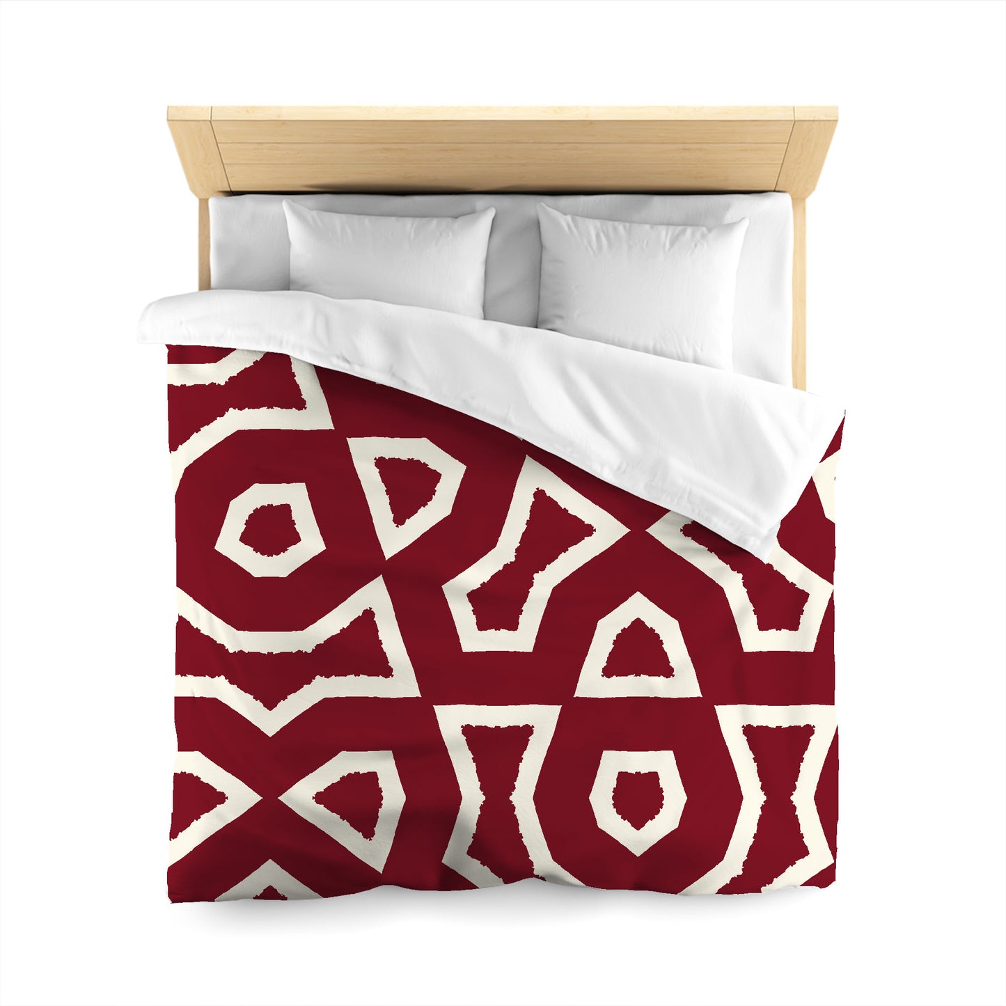 Burgundy Red Microfiber Duvet Cover, Bold Pale Cream Graphic, Queen (width x length) 88 x 88 inches / 224 x 224 cm