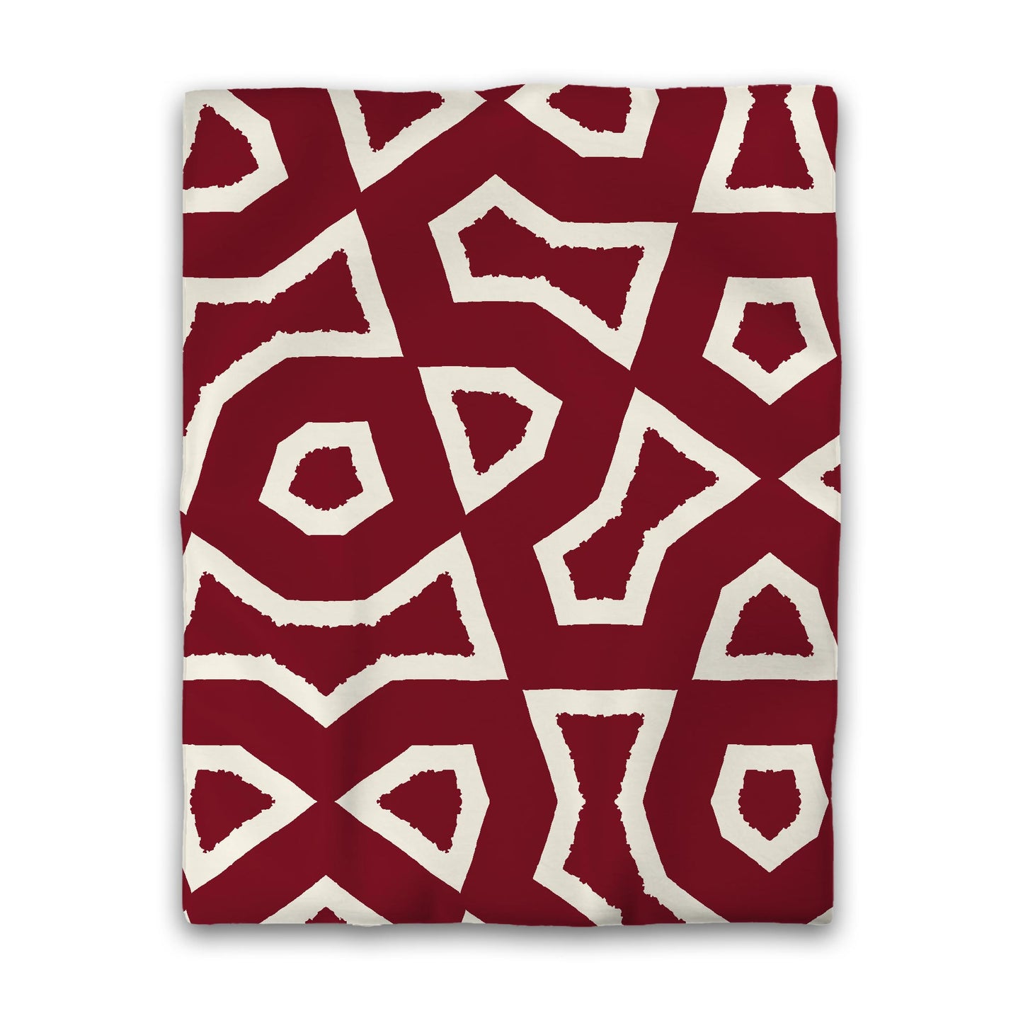 Burgundy Red Cotton Sateen Duvet Cover, Bold Pale Cream Graphic, Twin (width x length) 70 x 90 inches / 178 x 229 cm