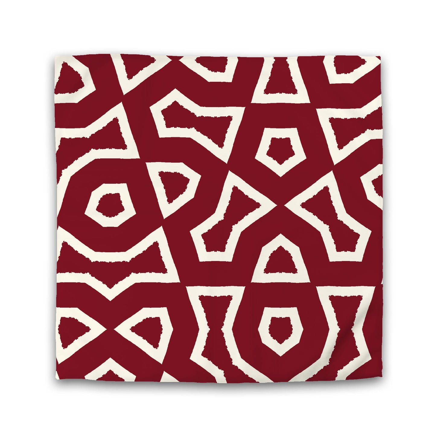 Burgundy Red Cotton Sateen Duvet Cover, Bold Pale Cream Graphic, Queen (width x length) 90 x 90 inches / 229 x 229 cm