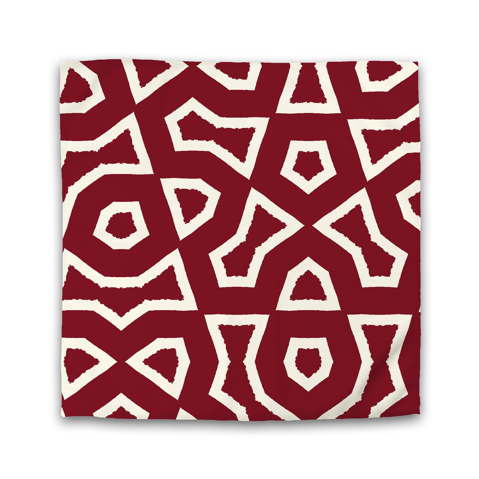 Burgundy Red Cotton Sateen Duvet Cover, Bold Pale Cream Graphic, Queen (width x length) 90 x 90 inches / 229 x 229 cm