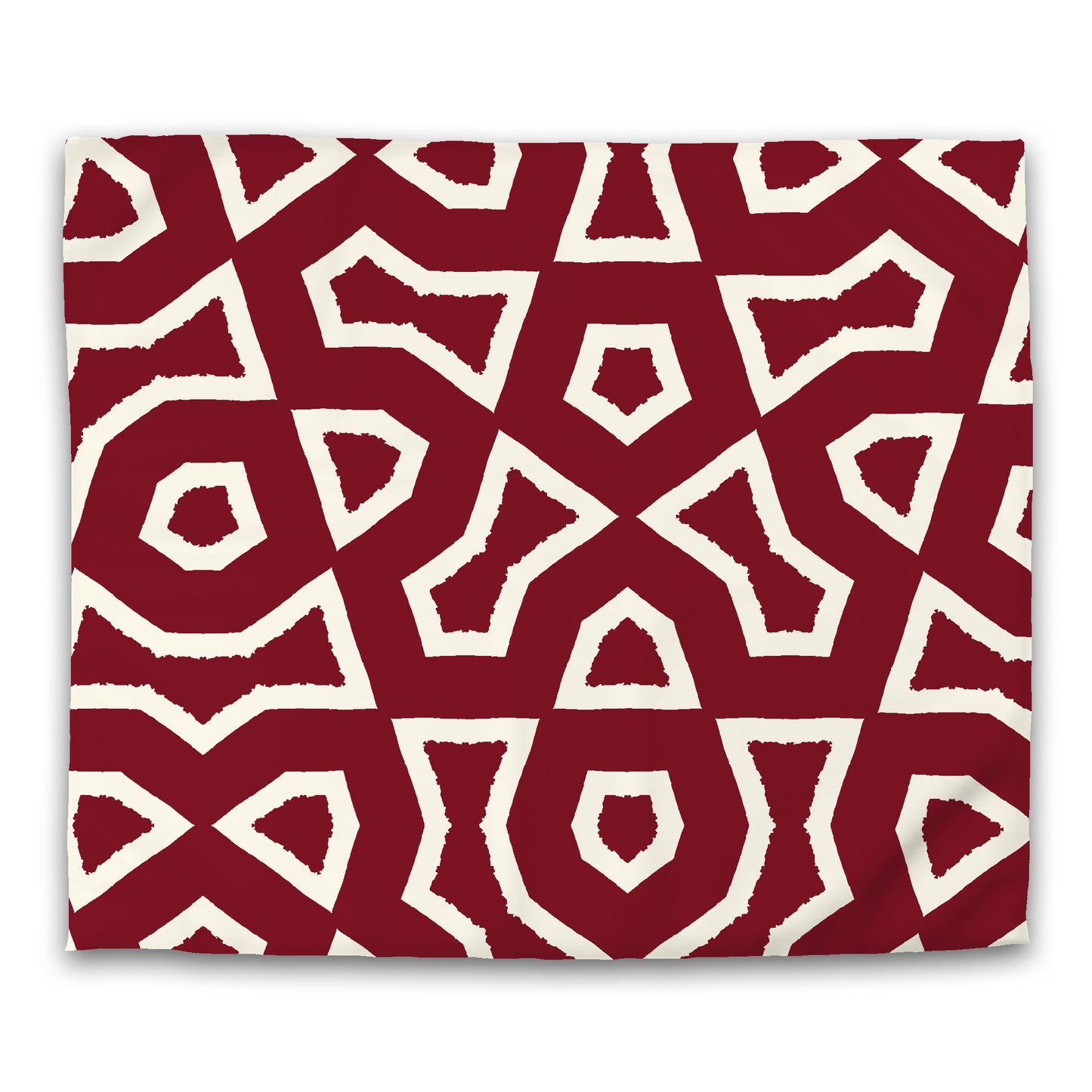 Burgundy Red Cotton Sateen Duvet Cover, Bold Pale Cream Graphic, King (width x length) 106 x 92 inches / 269 x  234 cm