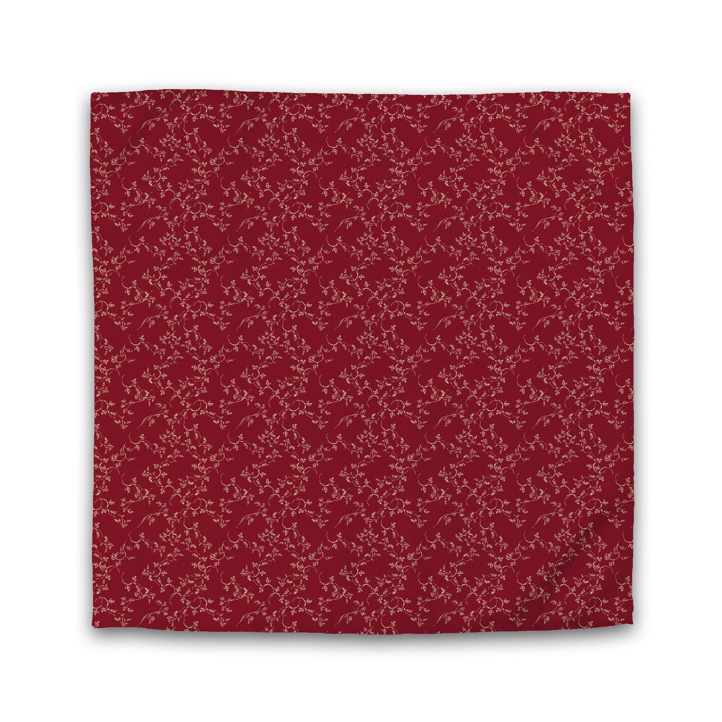 Burgundy Red Cotton Sateen Duvet Cover, Desert Sand Hand-painted Vine Print, Queen (width x length) 90 x 90 inches / 229 x 229 cm